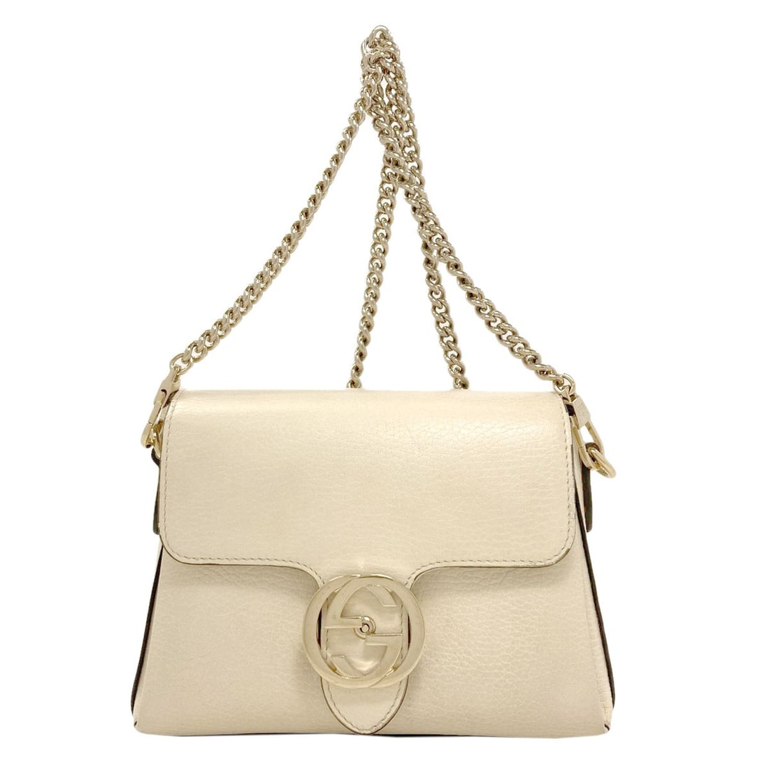 Chain G Interlocking Leather Shoulder Bag Outlet Gucci 607720: Chain G Interlocking Leather Shoulder Bag Outlet Gucci 607720 White leather shoulder bag with chain G interlocking design, made from high-quality materials. This classic Gucci style features a sleek