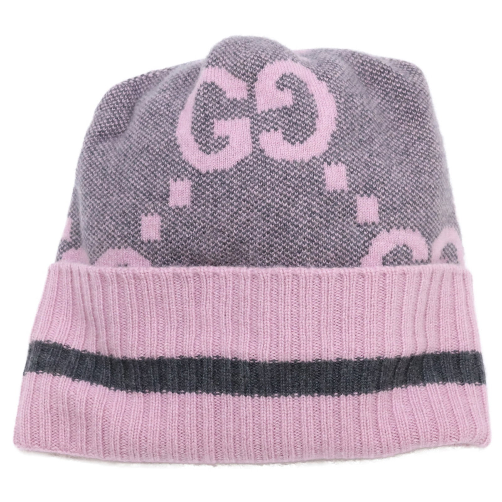 Cashmere Knit Gucci Hat: Cashmere Knit Gucci Hat Pink cashmere knit hat from Gucci, measuring 23cm in height. Made from high-quality cashmere material, this hat features a classic knit design. A stylish accessory for