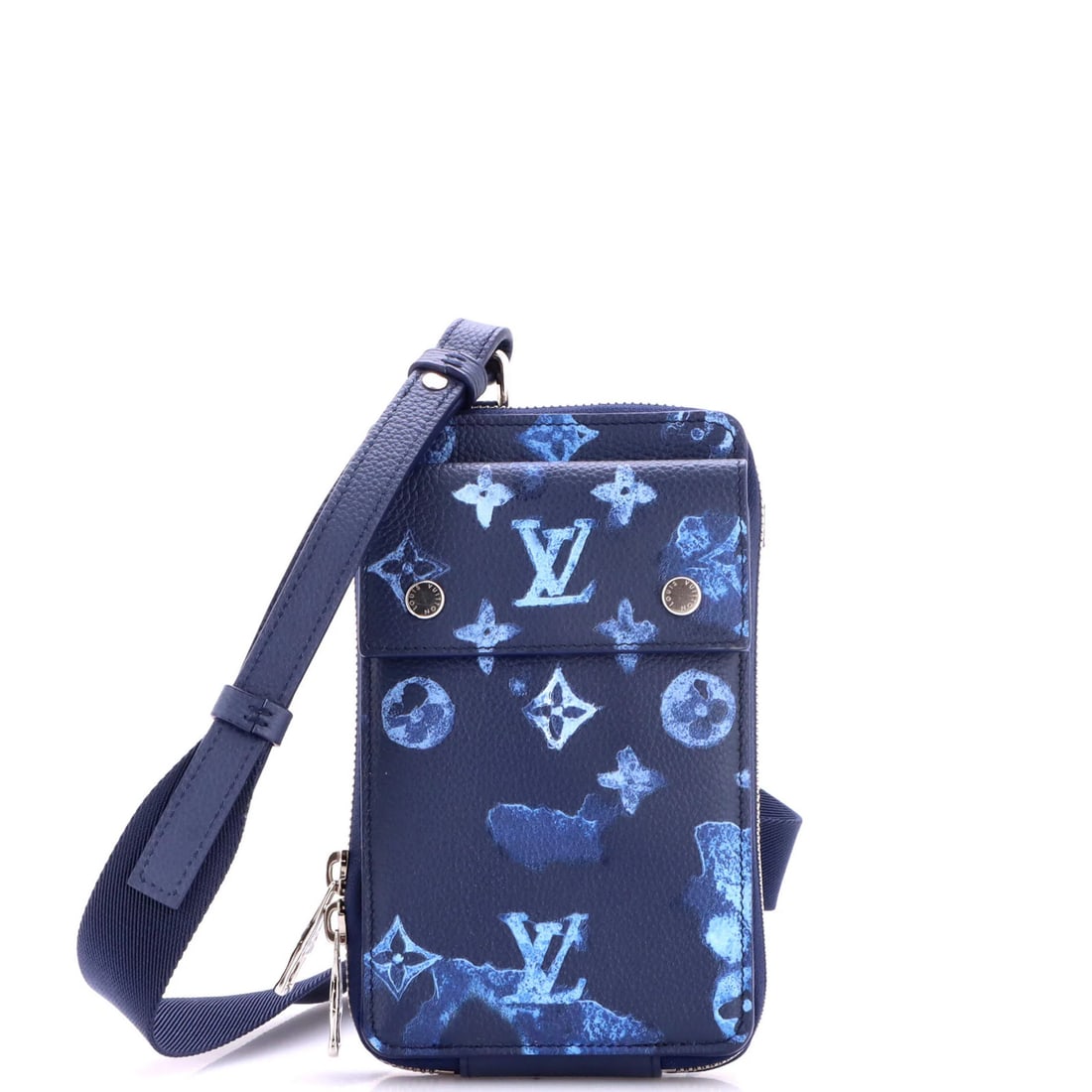 Limited Edition Monogram Leather Phone Pouch Louis Vuitton Ink Watercolor: Limited Edition Monogram Leather Phone Pouch Louis Vuitton Ink Watercolor The Limited Edition Monogram Leather Phone Pouch Louis Vuitton Ink Watercolor features a striking blue exterior with a unique