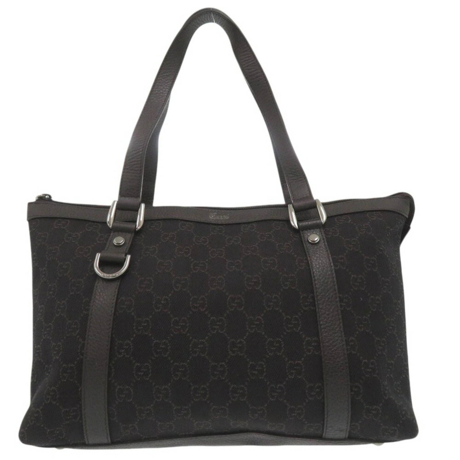 Canvas Leather Tote Bag Gucci: Canvas Leather Tote Bag Gucci Canvas Leather Tote Bag Gucci is made from canvas and leather, with a dark brown color. It measures 22cm x 31.5cm x 11.5cm and has no accessories. The bag bears a