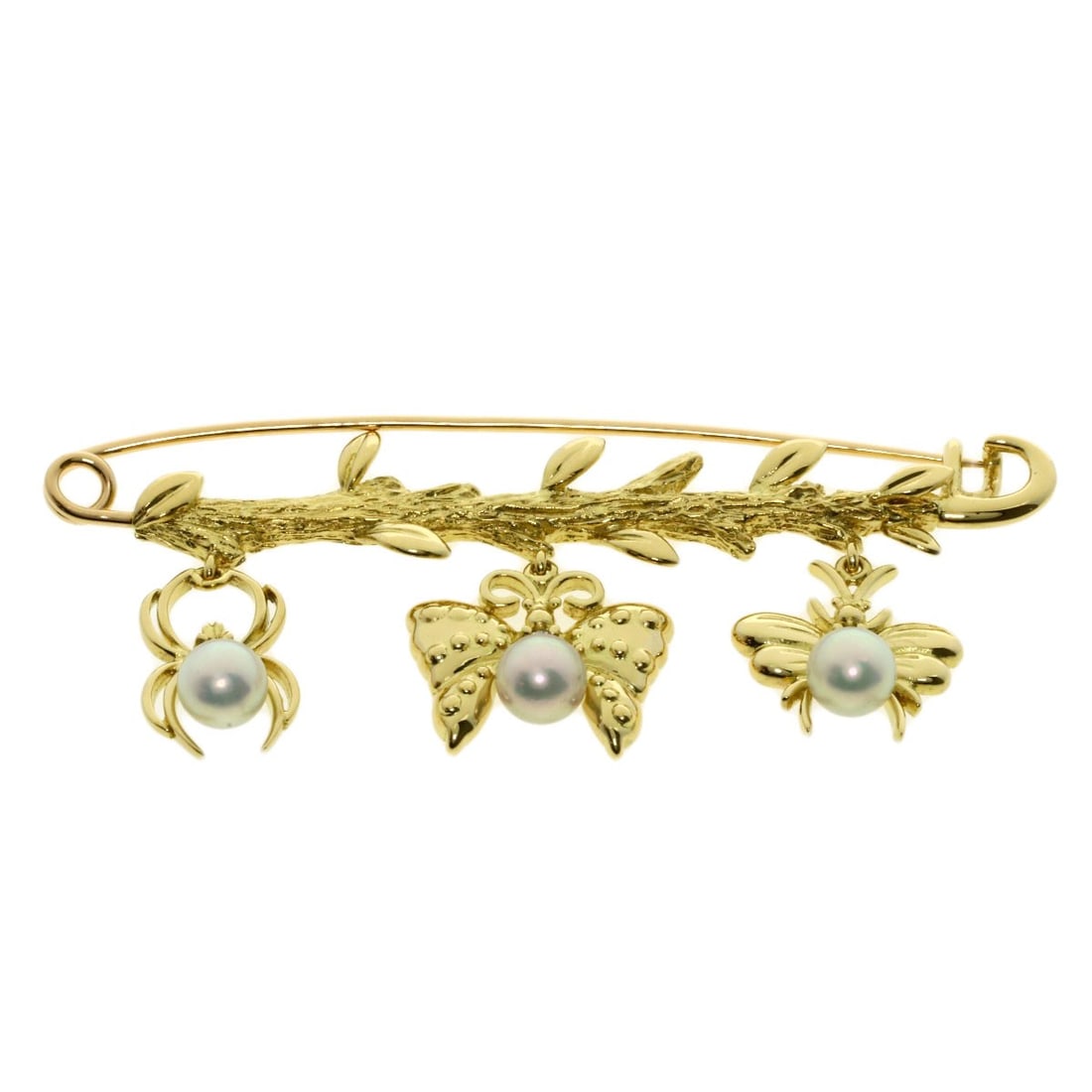 K18 Yellow Gold Mikimoto Pearl Motif Brooch Butterfly: K18 Yellow Gold Mikimoto Pearl Motif Brooch Butterfly K18 Yellow Gold Mikimoto Pearl Motif Brooch Butterfly is a stunning piece featuring Mikimoto pearls set in K18 yellow gold. The intricate design