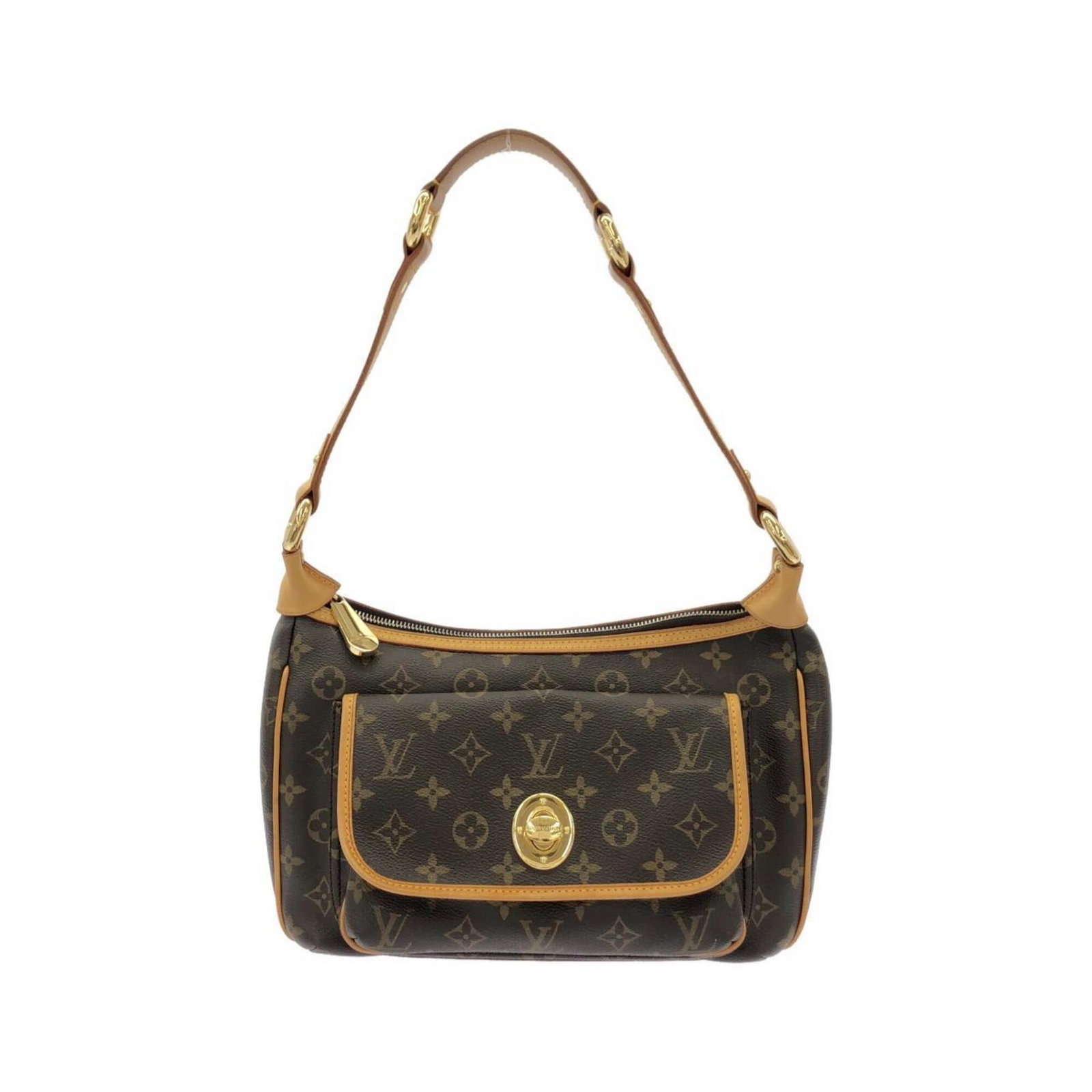 Canvas Coated Louis Vuitton Bag Shoulder: Canvas Coated Louis Vuitton Bag Shoulder Marron canvas coated Louis Vuitton bag with gold hardware, featuring a classic shoulder design and precise measurements at 18cm x 31cm x 14cm. This stylish