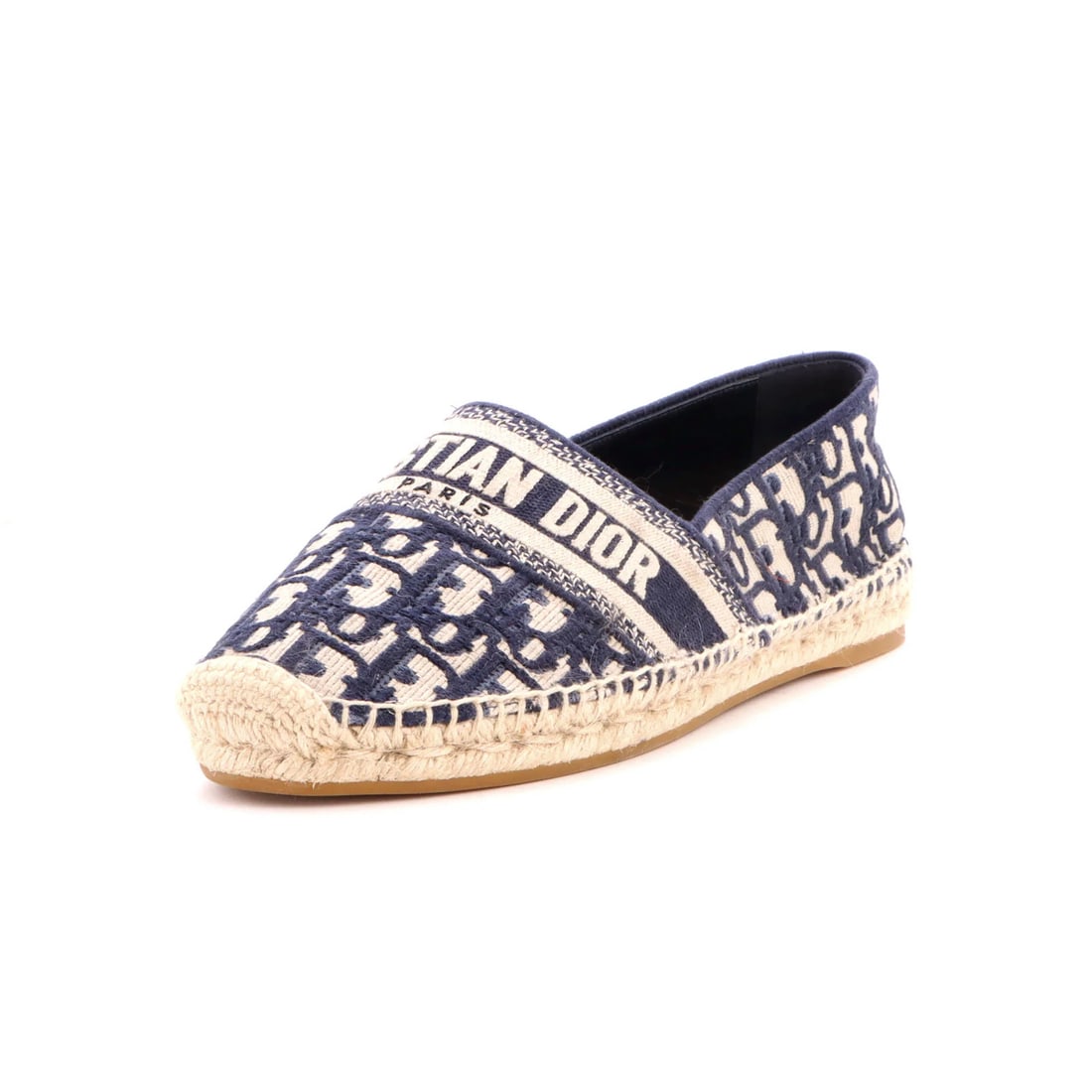 Christian Dior Women's Oblique Canvas Espadrilles Granville: Christian Dior Women's Oblique Canvas Espadrilles Granville Blue canvas oblique espadrilles with jute and leather interior, featuring a distinctive blue exterior and a classic Christian Dior design.