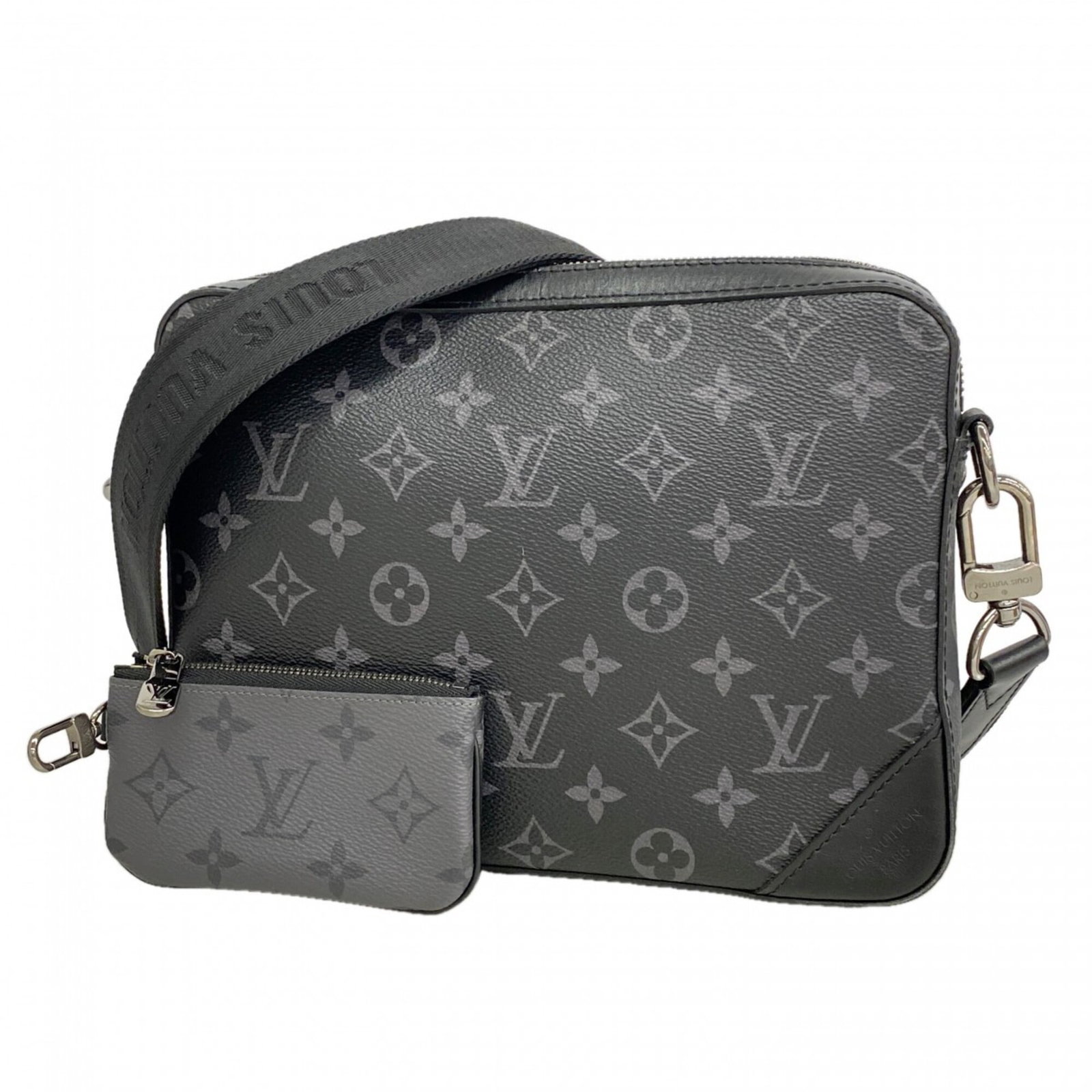 Shoulder Bag by Louis Vuitton: Shoulder Bag by Louis Vuitton Black and Gray Louis Vuitton Shoulder Bag. This stylish shoulder bag features the iconic monogram pattern in black and gray. Measuring 18cm x 25cm x 4.5cm, it is a