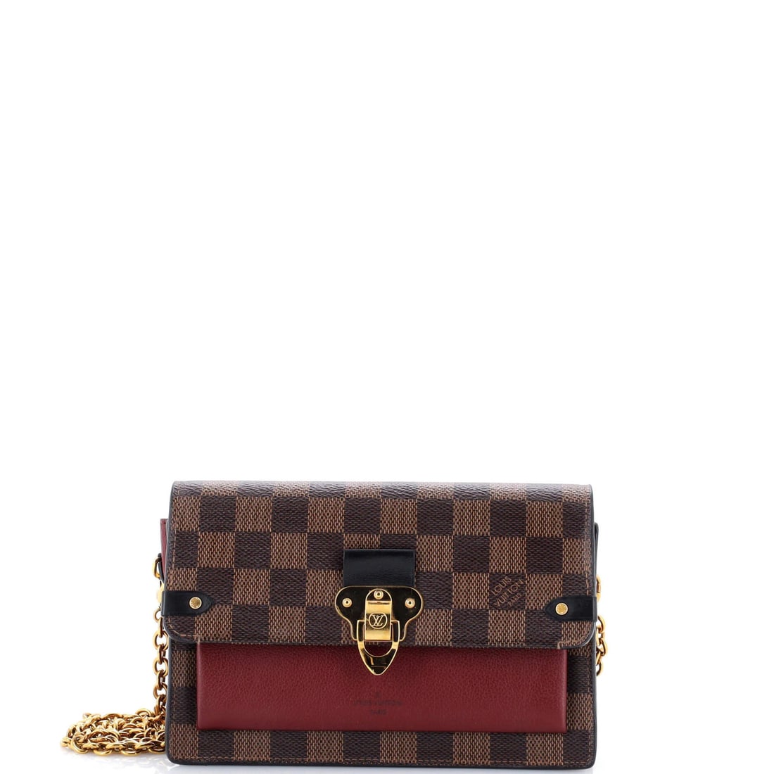 Damier Leather NM Chain Wallet Vavin with Louis Vuitton: Damier Leather NM Chain Wallet Vavin with Louis Vuitton Damier Leather NM Chain Wallet Vavin with Louis Vuitton features a striking canvas-coated leather exterior in a bold red hue, complemented by go