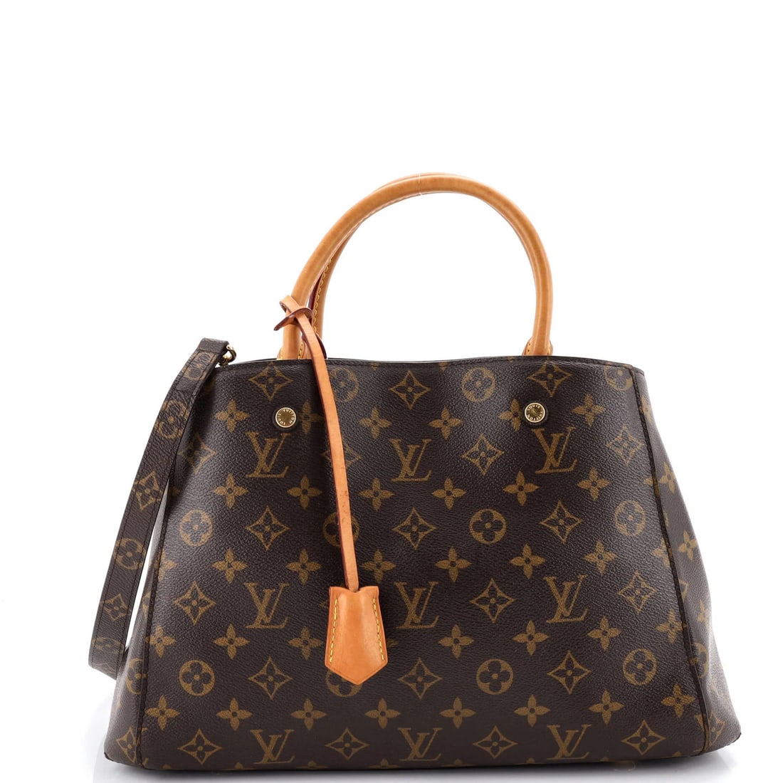 Vuitton Louis Handbag Monogram Canvas MM Montaigne: Vuitton Louis Handbag Monogram Canvas MM Montaigne Brown Louis Vuitton Montaigne MM Monogram Canvas Tote measures 9" high, 14" wide, and 6" deep, with a 4.5" handle drop and 11.5" strap drop. The