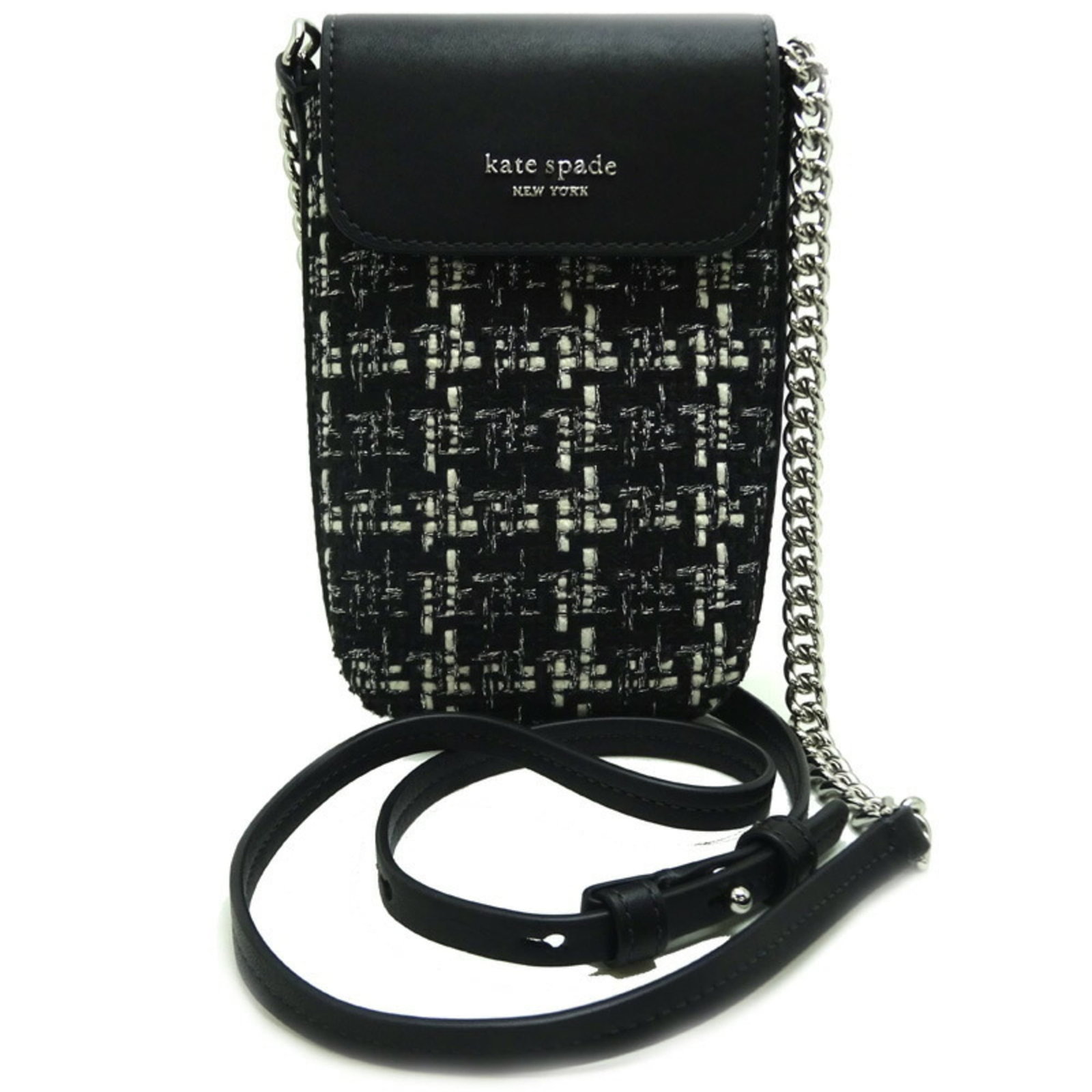 Shoulder Bag Kate Spade Tweed Leather: Shoulder Bag Kate Spade Tweed Leather Tweed and leather blend in this sleek Kate Spade shoulder bag, available in black and white. Measuring 13.5cm x 12cm x 3cm, it offers a compact and stylish