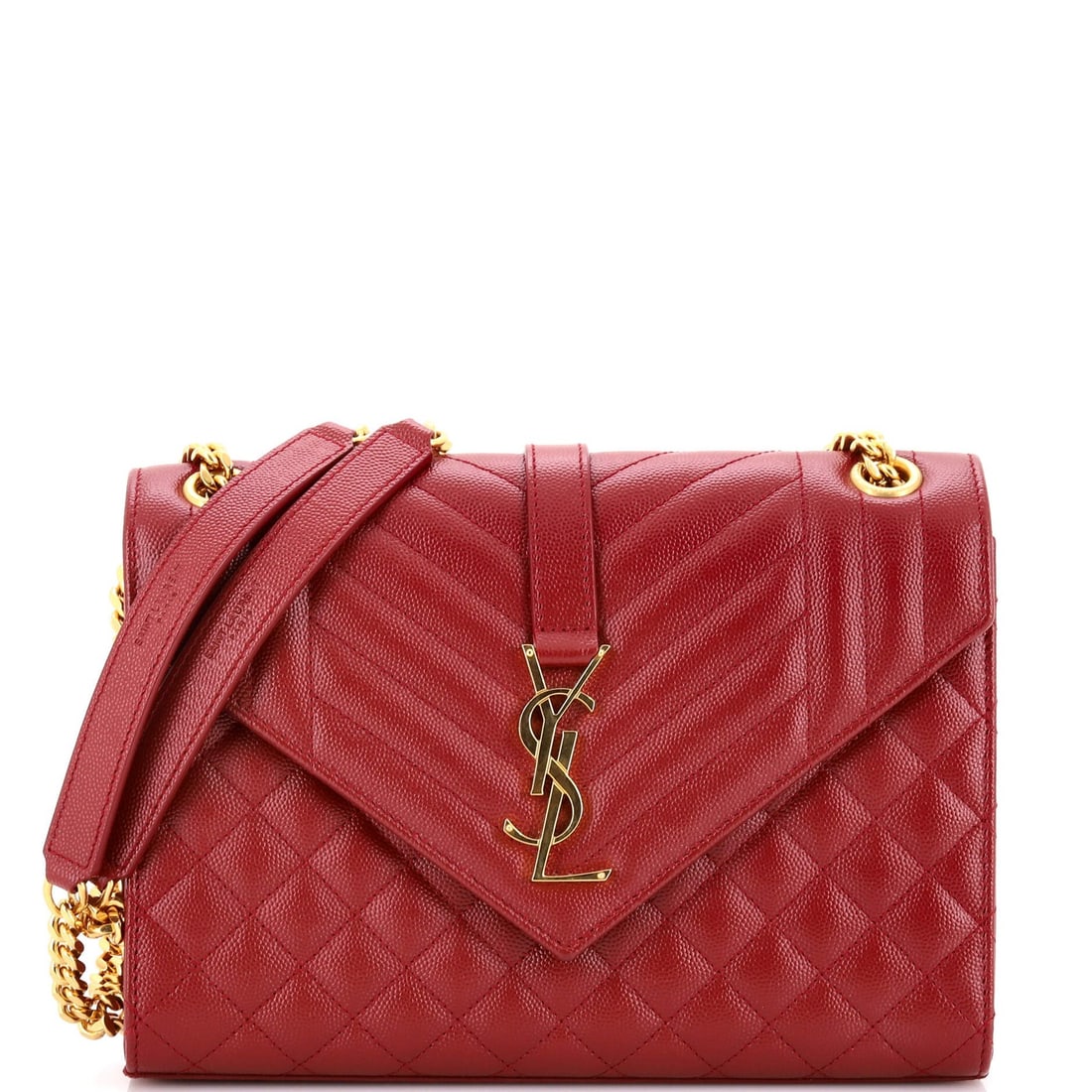 Saint Laurent Classic Monogram Envelope Satchel Mixed Matelasse Leather Medium: Saint Laurent Classic Monogram Envelope Satchel Mixed Matelasse Leather Medium Burgundy leather exterior with mixed matelasse detailing, the Saint Laurent Classic Monogram Envelope Satchel exudes