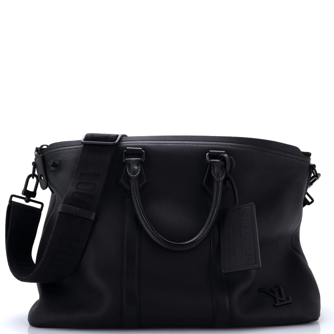 Lock It Leather Louis Vuitton Tote Aerogram: Lock It Leather Louis Vuitton Tote Aerogram Black Lock It Leather Louis Vuitton Aerogram Tote with scuffs and edge wear, featuring a classic satchel design and a secure lock system. This stylish tote
