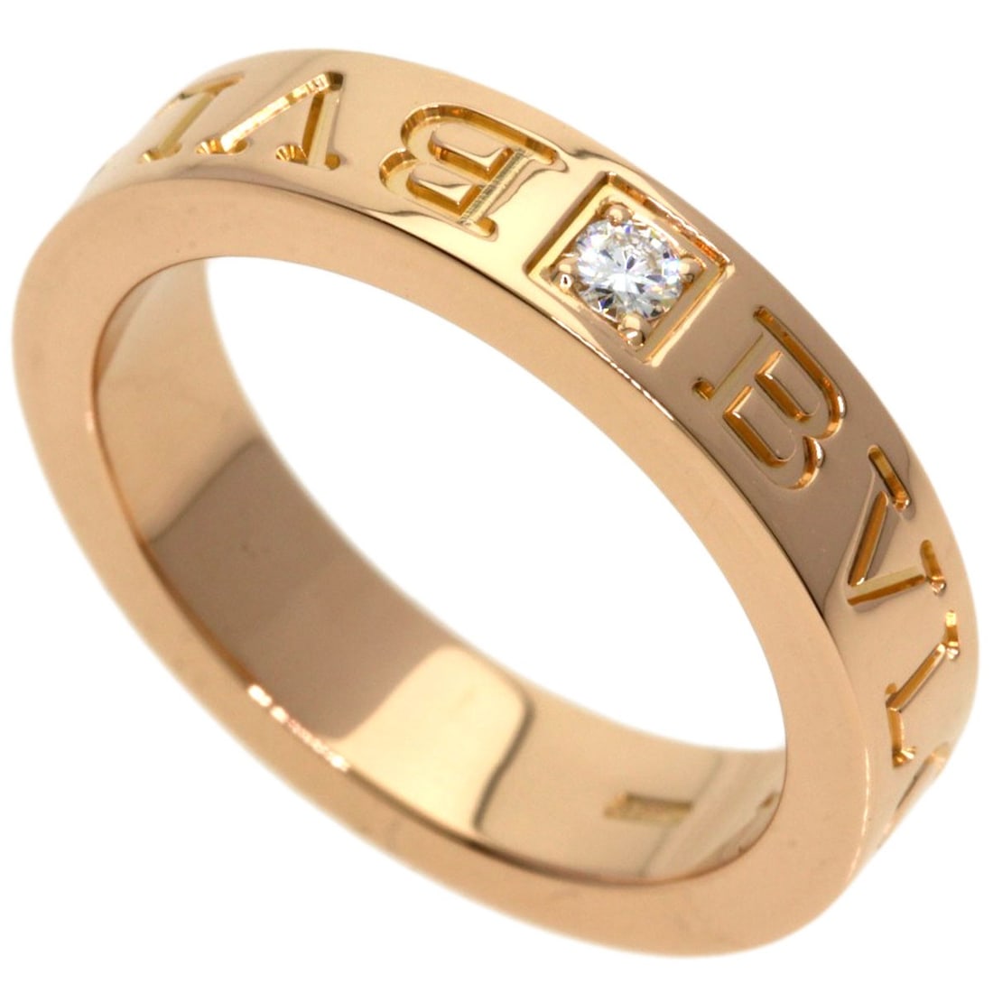 Bvlgari Double Logo 1P Diamond Ring K18 Pink Gold: Bvlgari Double Logo 1P Diamond Ring K18 Pink Gold K18 Pink Gold Bvlgari Double Logo Diamond Ring, Size 4.5(US), features a diamond set in a 1P design, showcasing the luxury of Bvlgari's signature