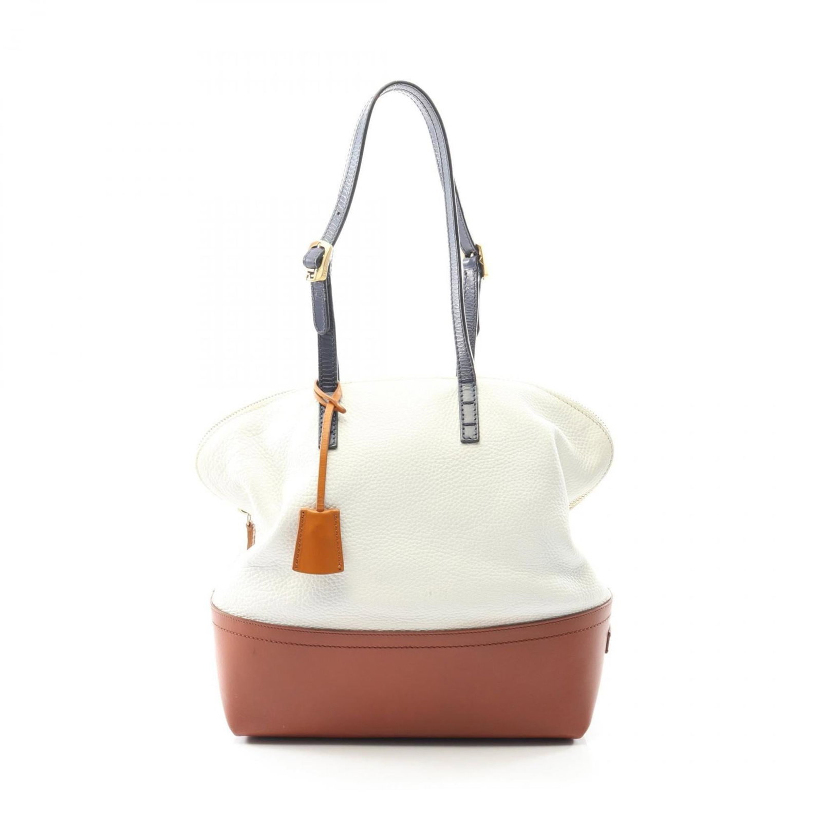 Shoulder Bag Leather: Shoulder Bag Leather Brown, Navy, and White leather shoulder bags with clochette, key, and padlock. Made from high-quality leather, these bags feature a classic design with a signature. Each bag is ca