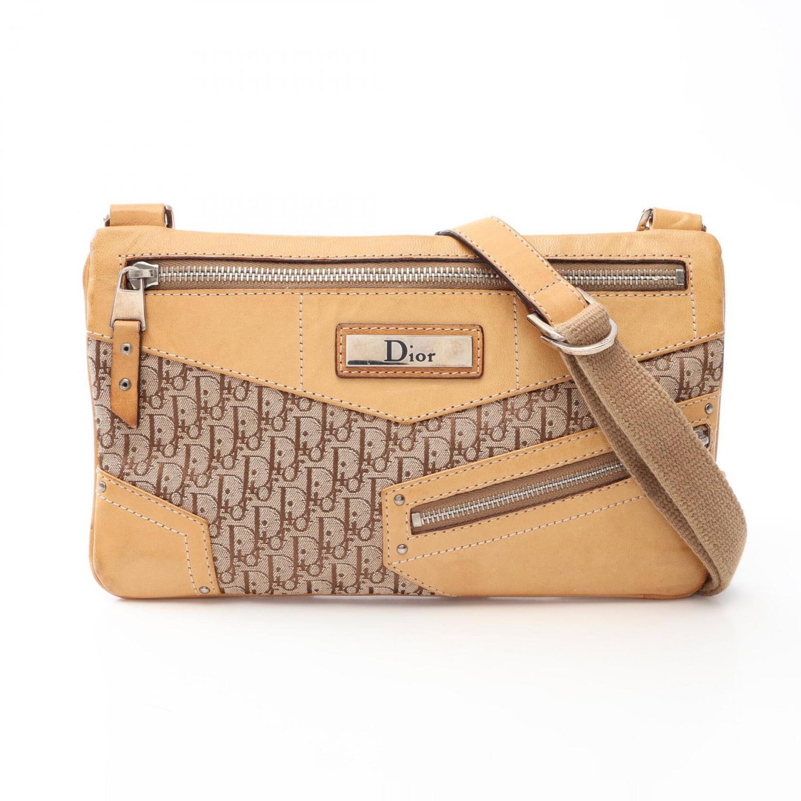 Canvas Leather Handbag Shoulder Christian Dior: Canvas Leather Handbag Shoulder Christian Dior Canvas Leather Handbag Shoulder from Christian Dior, featuring a classic design with a beige canvas and leather exterior, standing at 14.5cm x 25cm x