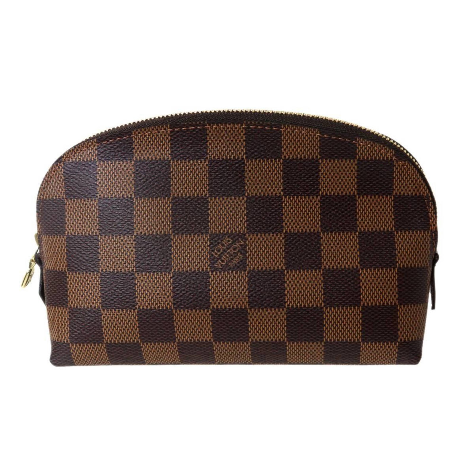 Vuitton Pochette Pouch: Vuitton Pochette Pouch Damier-printed Vuitton Pochette Pouch with Ebene color, featuring a zipper closure and measuring 12cm x 17cm x 5.5cm. Includes a dust bag for added protection. A classic design
