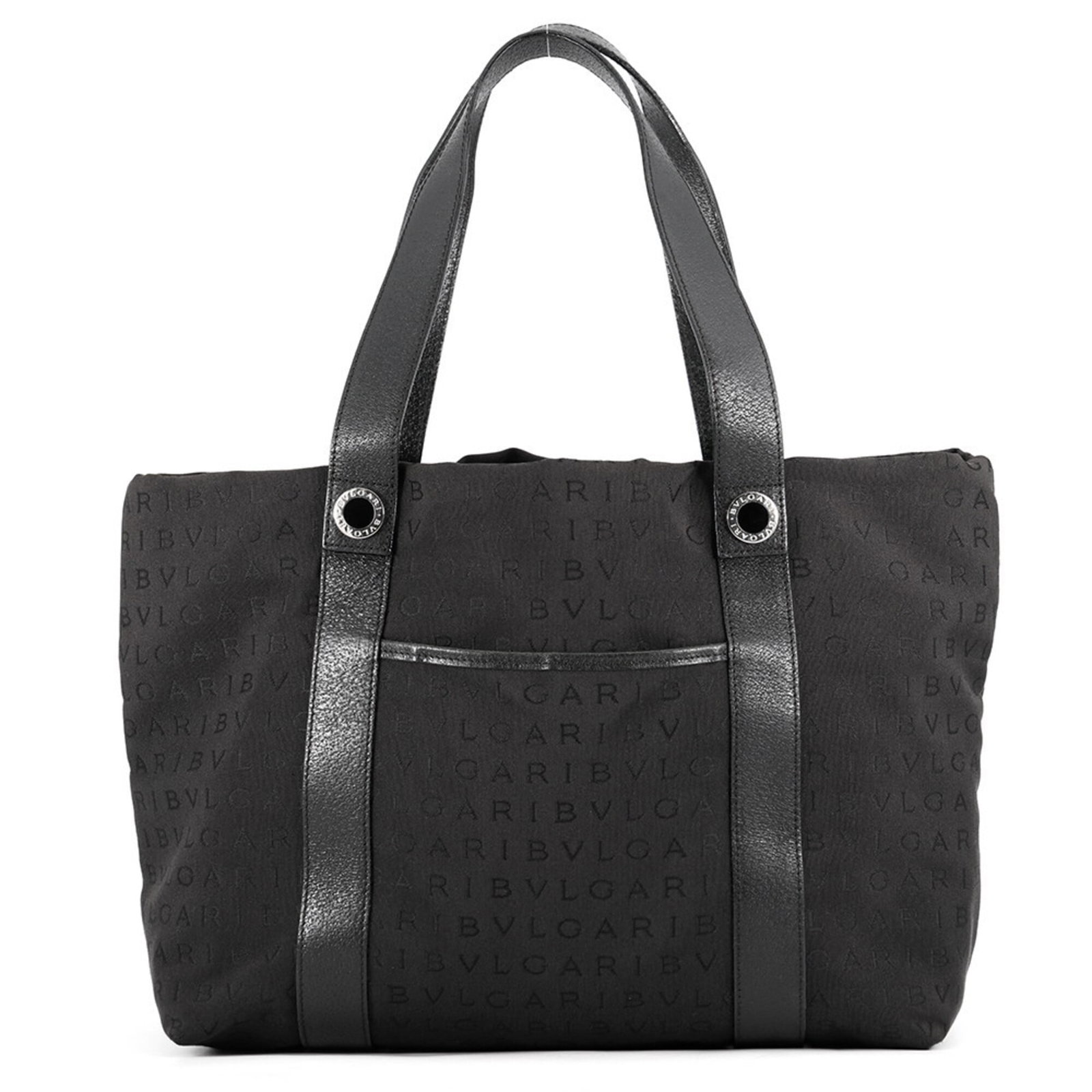 Canvas Leather Tote Bag Bvlgari: Canvas Leather Tote Bag Bvlgari Canvas Leather Tote Bag Bvlgari - A sleek and sophisticated black tote bag made from canvas and leather, bearing the iconic Bvlgari brand. Measuring 24.5cm x 33cm x