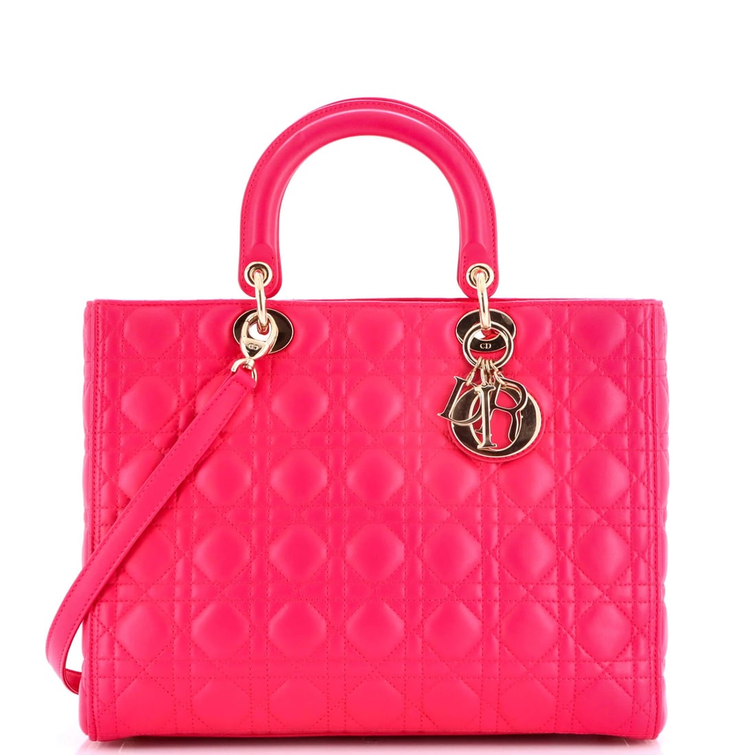 Lady Dior Bag Lambskin Cannage Quilt Large Christian Dior: Lady Dior Bag Lambskin Cannage Quilt Large Christian Dior Pink Lady Dior Bag Cannage Quilt Lambskin Large features a unique design with a quilted pattern, made from high-quality lambskin leather. The