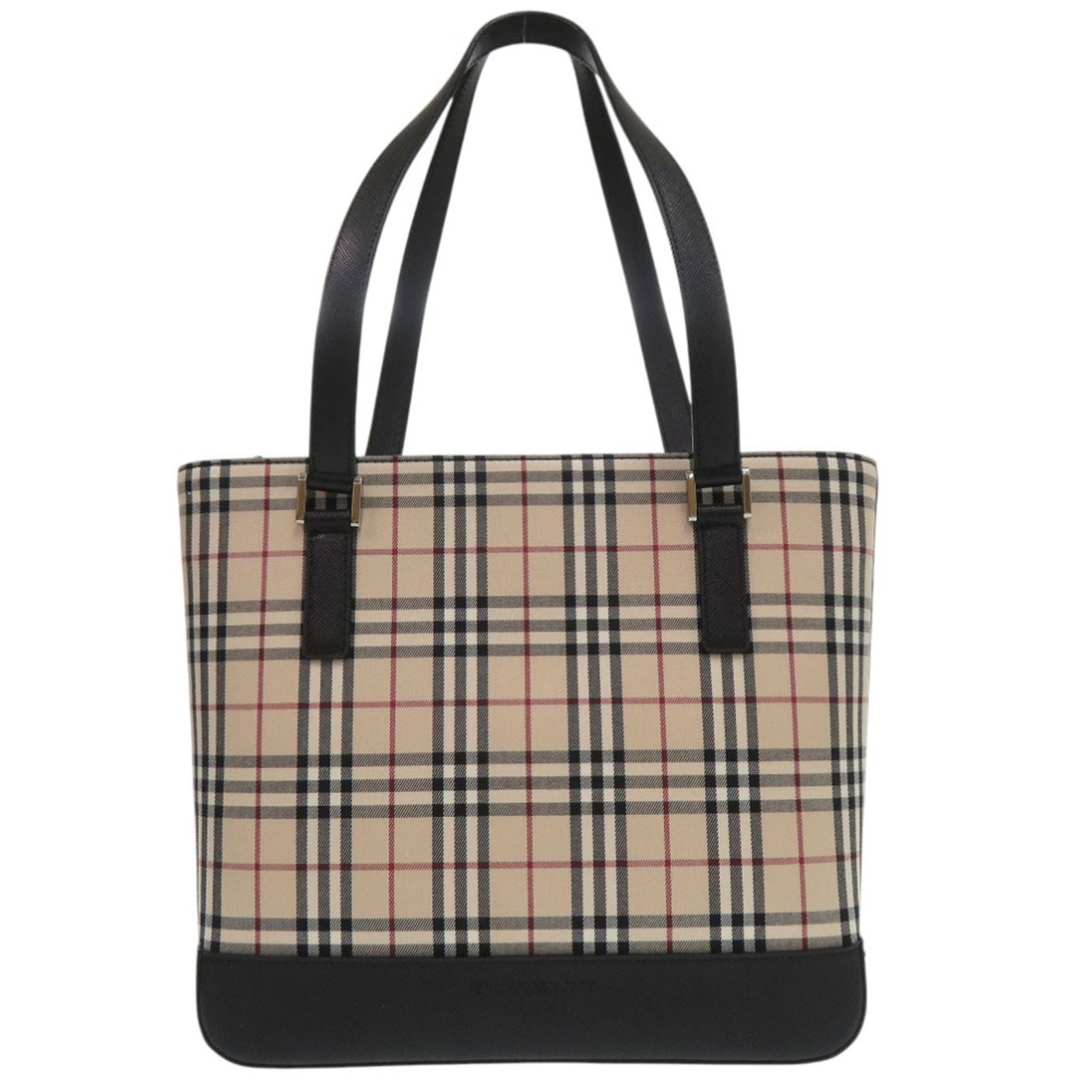 Nylon Canvas Leather Burberry Tote Bag: Nylon Canvas Leather Burberry Tote Bag Nylon canvas and leather construction gives this Burberry tote bag a unique blend of durability and style. The beige color and silver hardware add a touch of