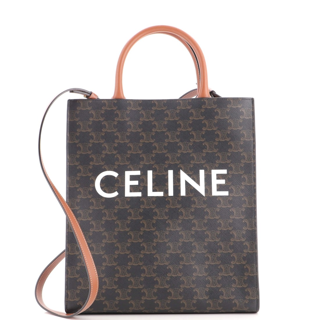 Celine Vertical Cabas Tote Triomphe Coated Canvas Small: Celine Vertical Cabas Tote Triomphe Coated Canvas Small The Celine Vertical Cabas Tote Triomphe Coated Canvas Small is a stylish and functional tote bag. Measuring 13" high, 11" wide, and 3" deep, it 