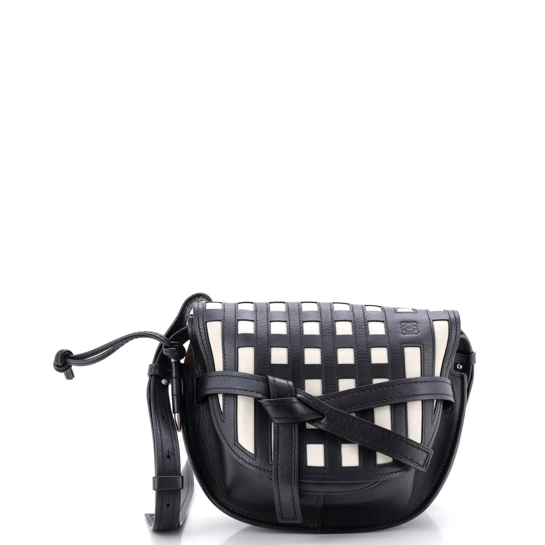 Grid Leather Small Shoulder Bag Loewe Gate: Grid Leather Small Shoulder Bag Loewe Gate The Grid Leather Small Shoulder Bag from Loewe features a striking grid pattern on its exterior, crafted from high-quality leather. With a neutral suede