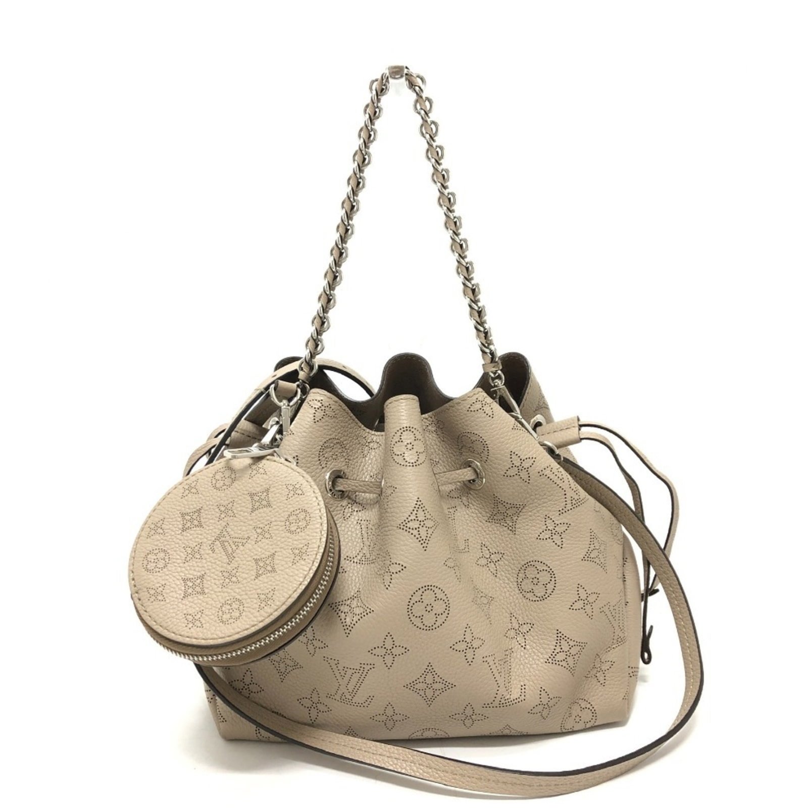Shoulder Bag Handbag Leather Louis Vuitton: Shoulder Bag Handbag Leather Louis Vuitton Monogram Mahina Bella, a timeless and elegant shoulder bag from Louis Vuitton, boasts a rich beige leather exterior and silver hardware. This classic design