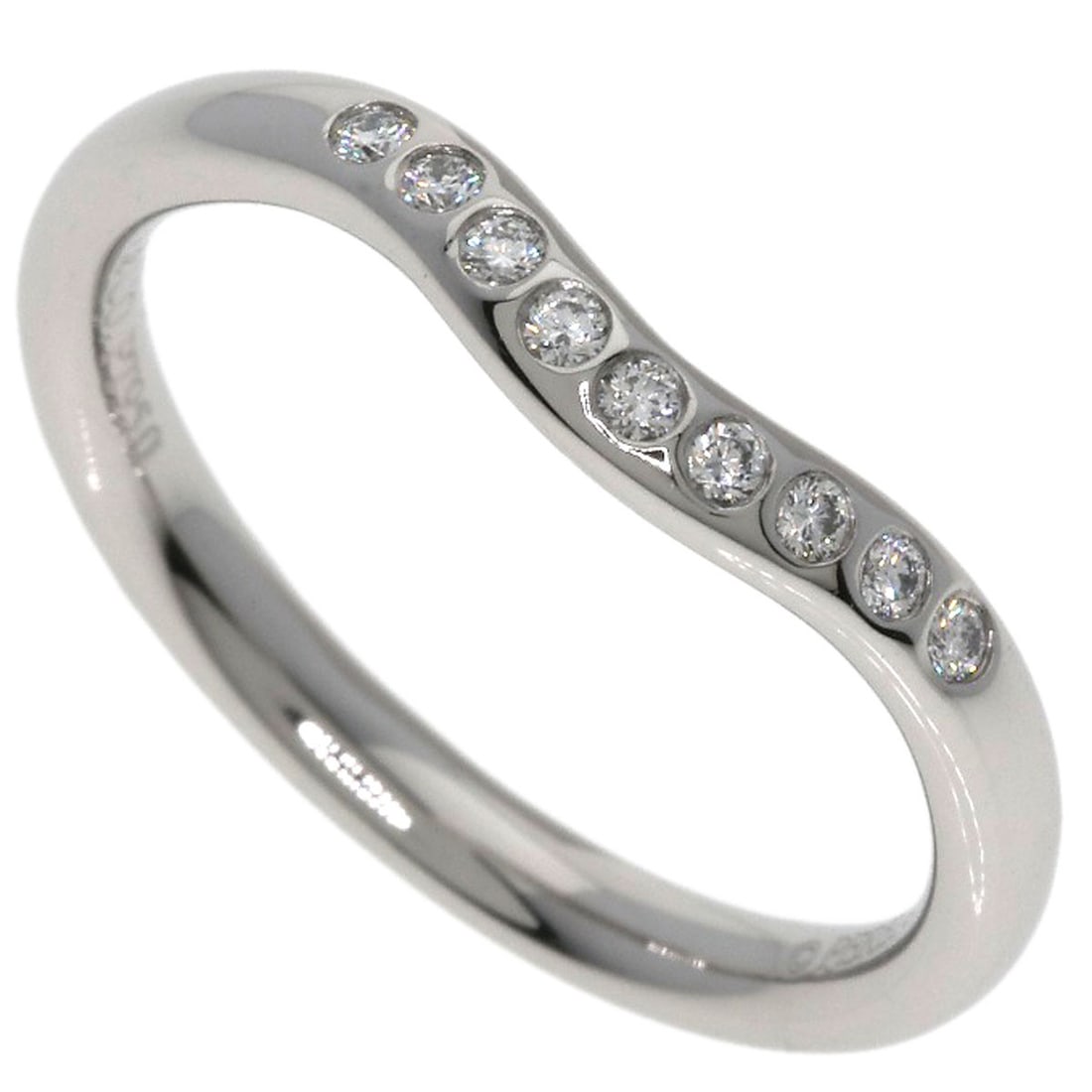 Tiffany&Co. Curved Band Diamond Ring Platinum Pt950: Tiffany&Co. Curved Band Diamond Ring Platinum Pt950 Tiffany&Co.'s Curved Band Diamond Ring is a striking piece featuring a diamond main stone set in platinum, with a curved band that adds a touch of e