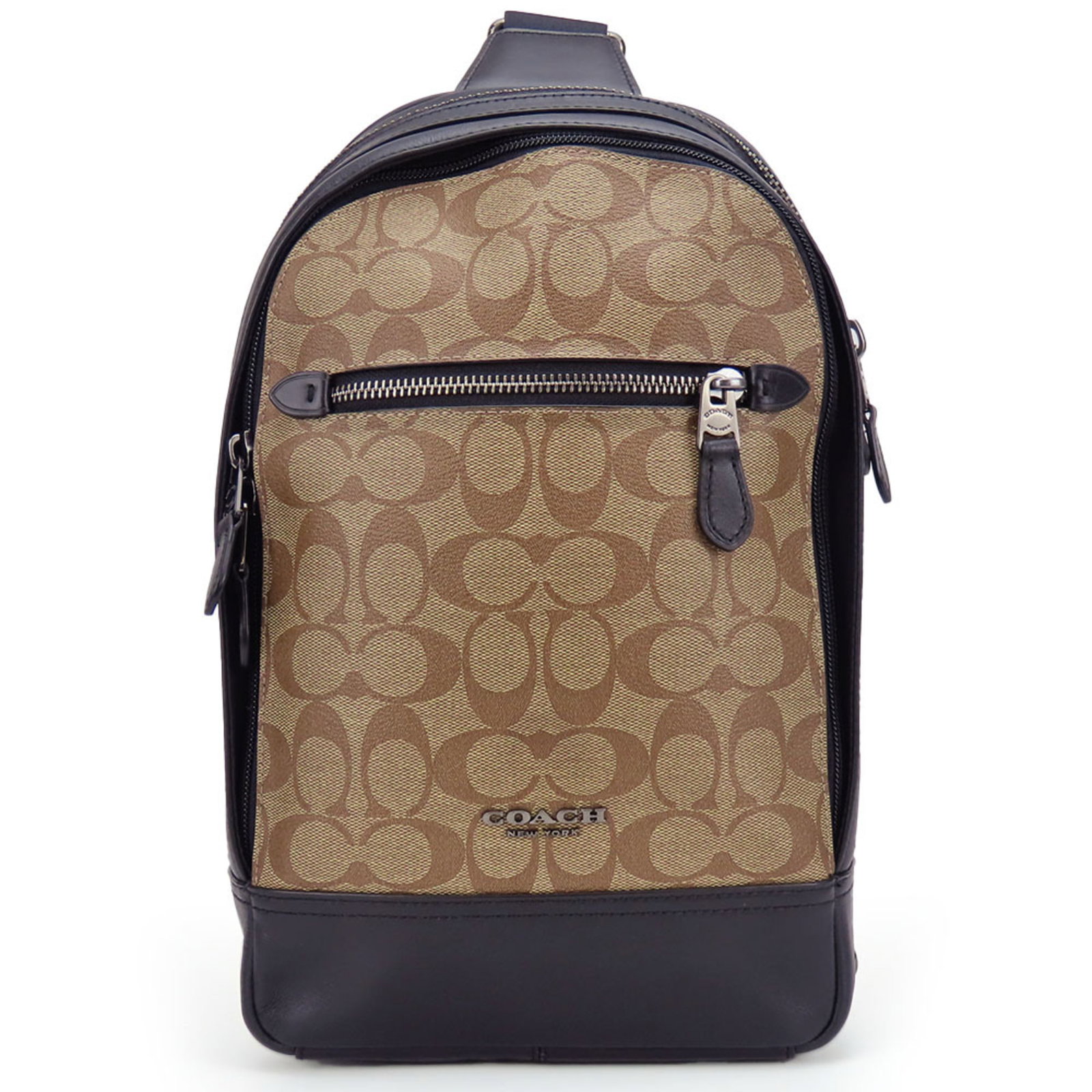 Pvc Leather Sling Bag Shoulder Bag Coach: Pvc Leather Sling Bag Shoulder Bag Coach PVC leather sling bag from Coach, featuring a sleek black or khaki design with a durable PVC and leather construction. This stylish shoulder bag measures 33cm 