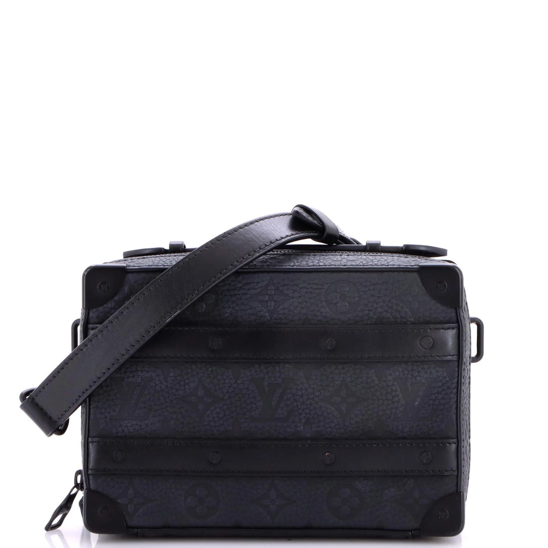 Soft Trunk Bag Handle Monogram Leather Taurillon Louis Vuitton: Soft Trunk Bag Handle Monogram Leather Taurillon Louis Vuitton Soft Trunk Bag Handle Monogram Leather Taurillon Louis Vuitton features a classic black leather exterior with minor creases and edge