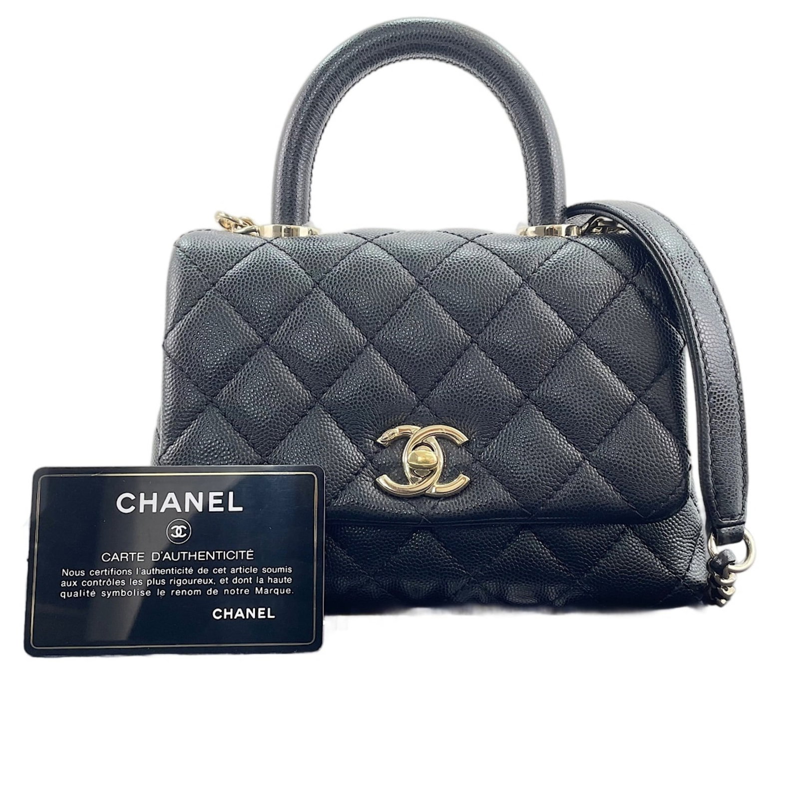 Handbag Chanel: Handbag Chanel Black Chanel handbag from France, measuring 12cm x 19cm x 8cm, a stylish and compact accessory. The bag's sleek design and black color make it a versatile and chic addition to any outfi