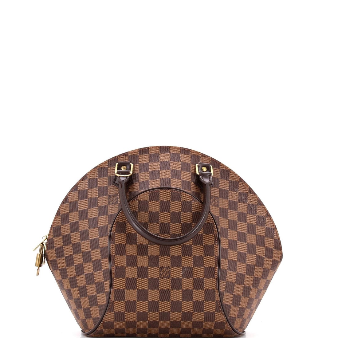 Louis Vuitton Damier Ellipse Bag: Louis Vuitton Damier Ellipse Bag Brown Louis Vuitton Damier Ellipse Bag with scuffs, edge wear, and minor creases on the exterior, and scuffs and discoloration on the handles and straps. The interior