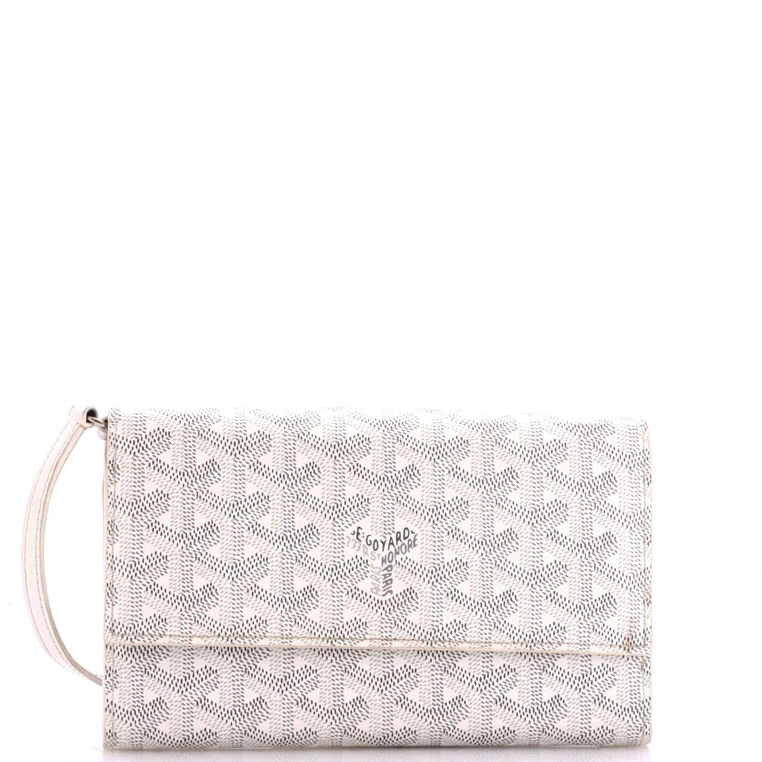 Coated Canvas Strap Wallet Goyard Varenne Continental: Coated Canvas Strap Wallet Goyard Varenne Continental White Coated Canvas Goyard Varenne Continental Wallet with Strap, featuring a classic cross body design and premium coated canvas exterior, is