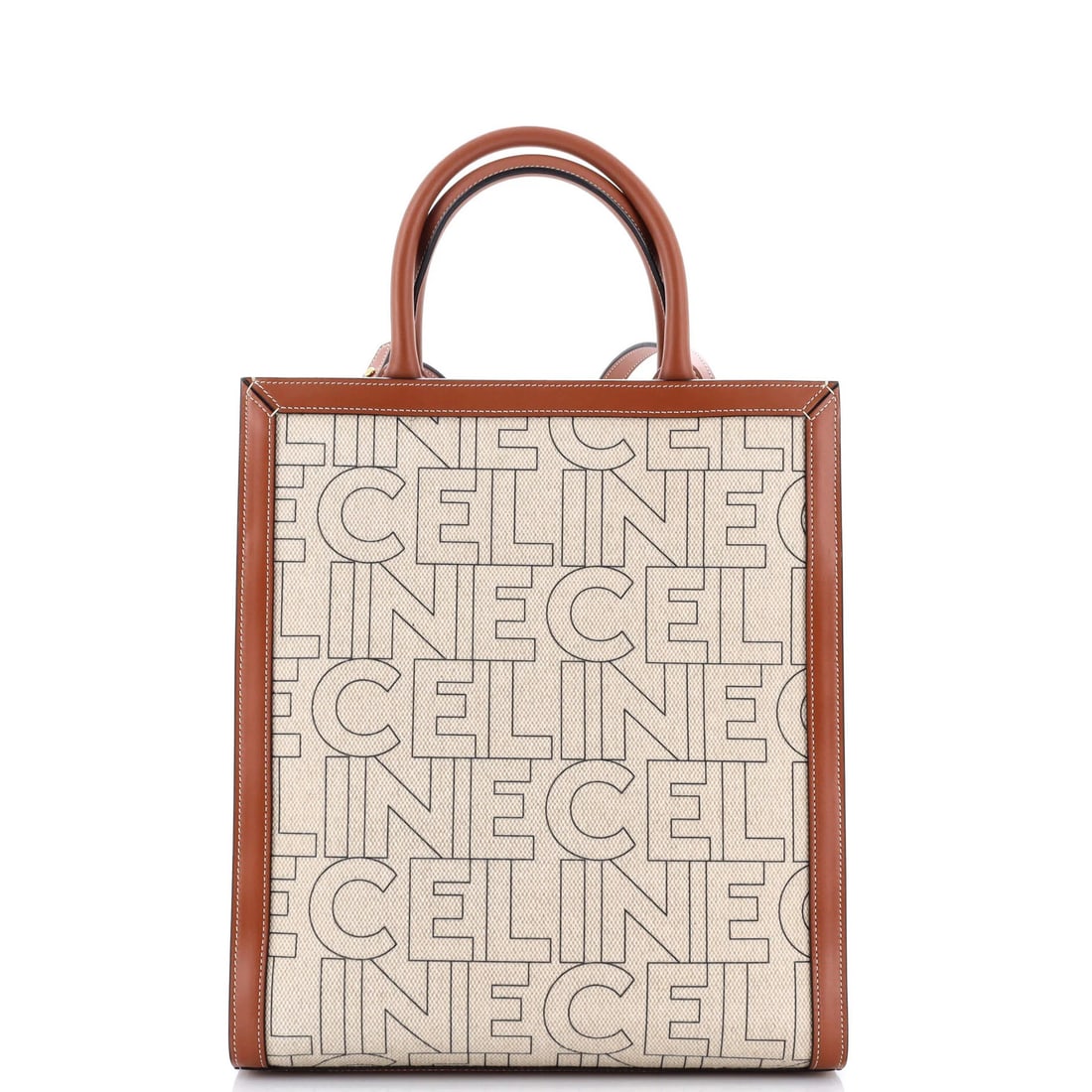 Cabas Tote Printed Canvas Leather Small Vertical: Cabas Tote Printed Canvas Leather Small Vertical Small Vertical Cabas Tote with Printed Canvas and Leather Exterior in Brown. This compact tote features a unique vertical design, canvas plain exterior