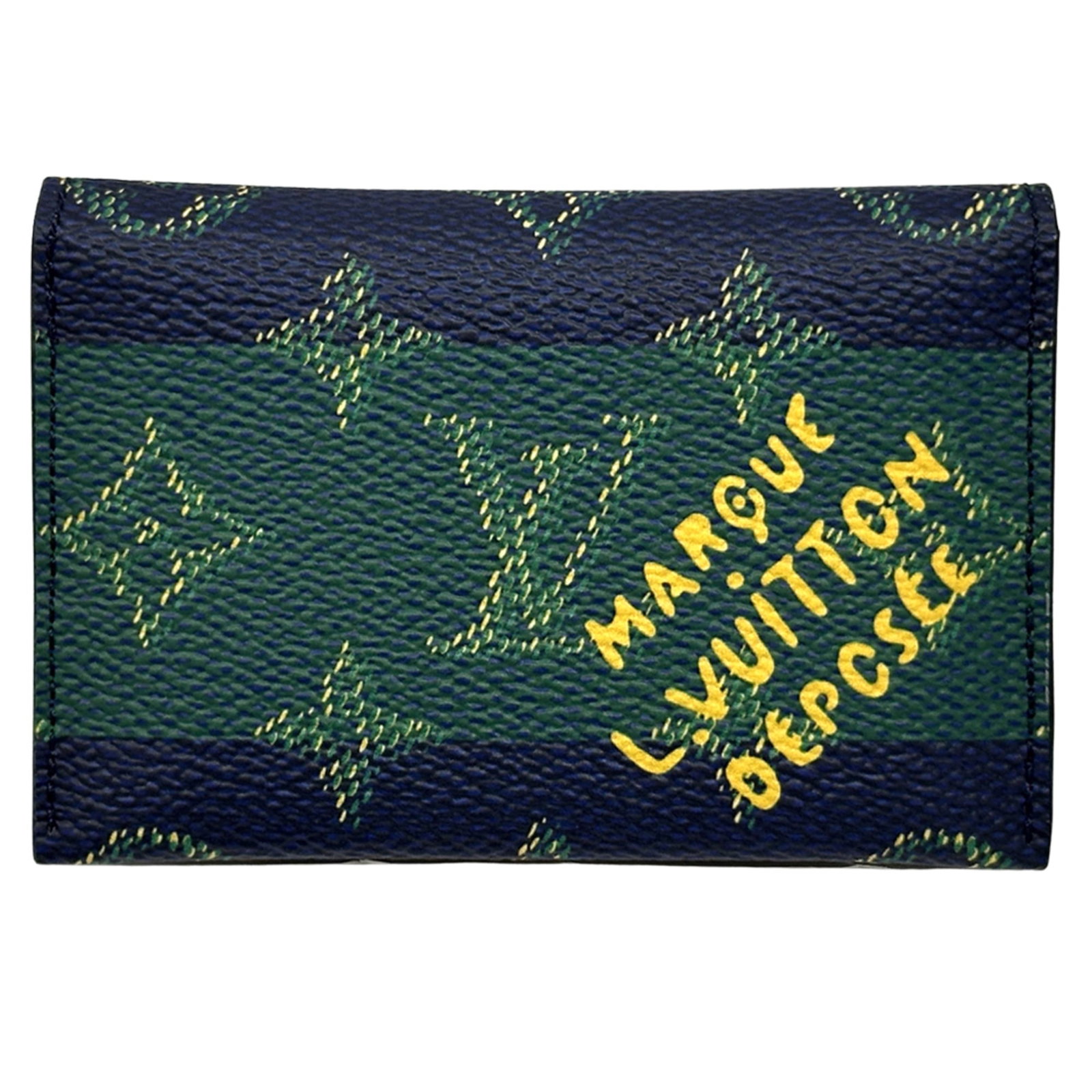 Louis Vuitton Card Case Monogram: Louis Vuitton Card Case Monogram Monogrammed with iconic Louis Vuitton style, this card case boasts a striking green and navy color combination. Made from high-quality monogram material, its compact