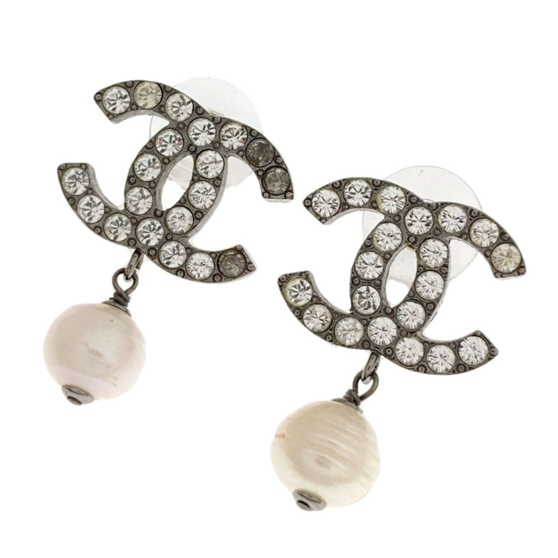Coco Chanel Rhinestone Earring Mark Fake Pearl Metal (1 of 4)