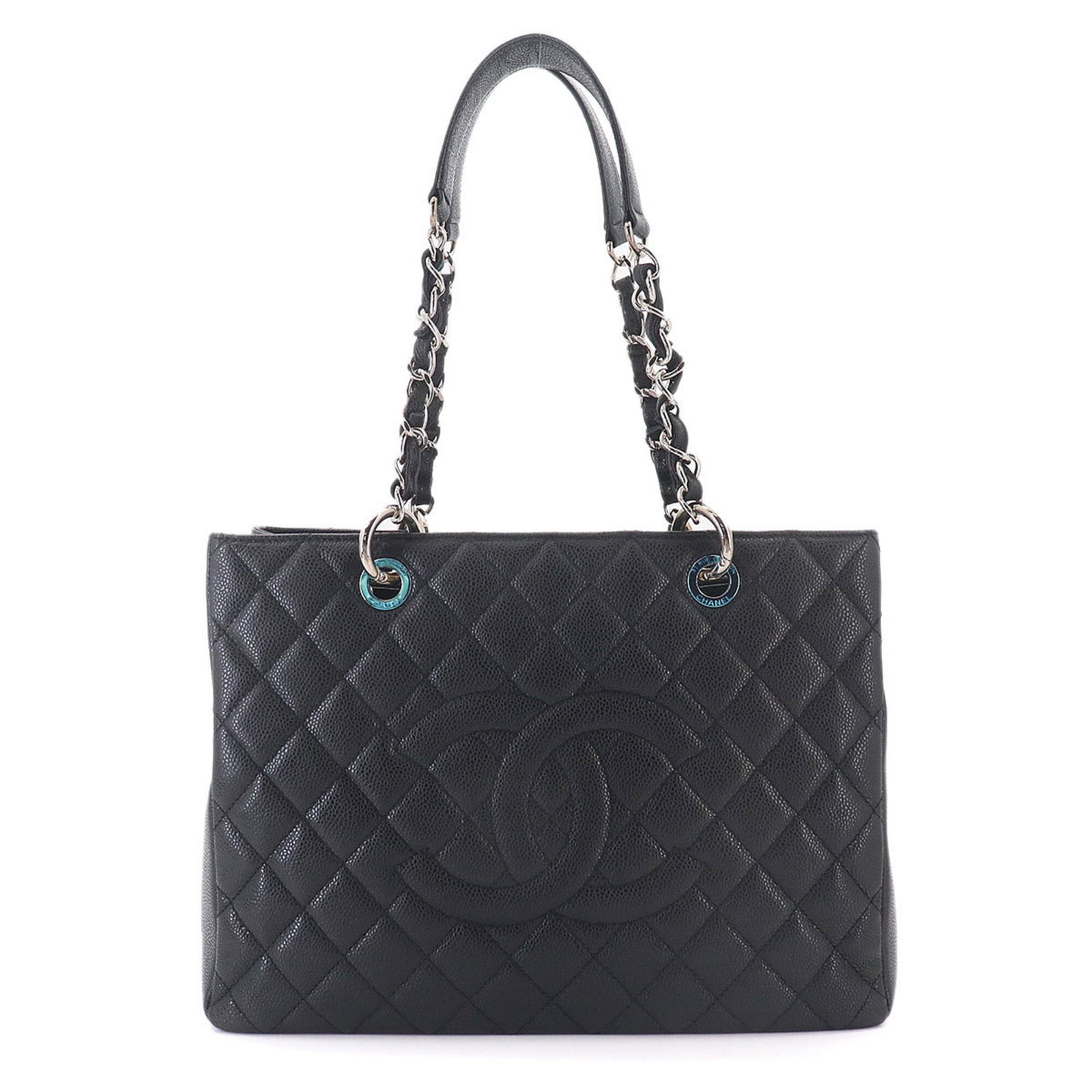 Calfskin Grained Chanel Tote Bag: Calfskin Grained Chanel Tote Bag The Matelasse Calfskin Tote Bag from Chanel boasts a sleek, all-black design with silver hardware, crafted from high-quality grained calfskin. Measuring 24.5cm x