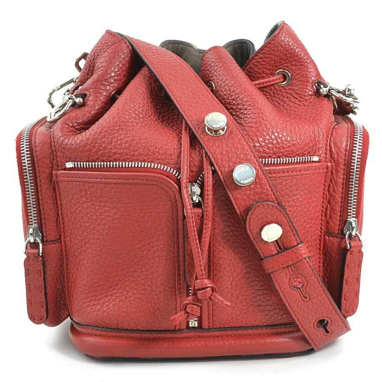 Shoulder Bag Leather: Shoulder Bag Leather Burgundy and red leather come together in this Fendi shoulder bag, crafted from high-quality leather with a silver-toned buckle. The bag's sleek design and classic style make it