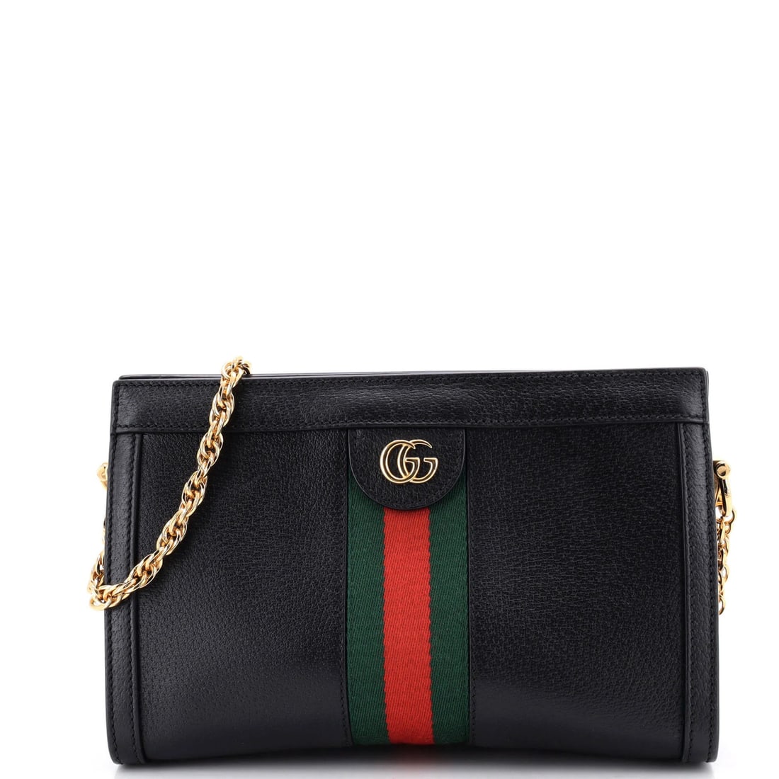 Chain Leather Bag Small Gucci Ophidia: Chain Leather Bag Small Gucci Ophidia Small Gucci Ophidia Chain Leather Bag in Black. This cross body bag features a sleek chain shoulder strap and a classic Gucci design. With its small size and