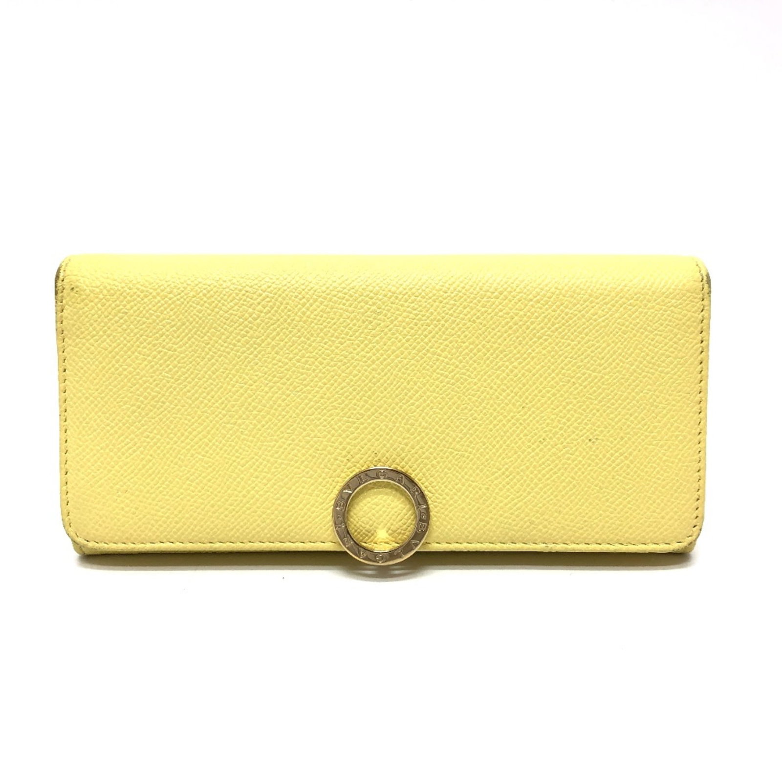 Bvlgari Long Wallet (Bi-Fold) Leather: Bvlgari Long Wallet (Bi-Fold) Leather Yellow Bvlgari Long Wallet (Bi-Fold) Leather: A stylish bi-fold wallet with a yellow leather exterior, measuring 18.8cm x 9cm x 2.5cm in size, featuring a