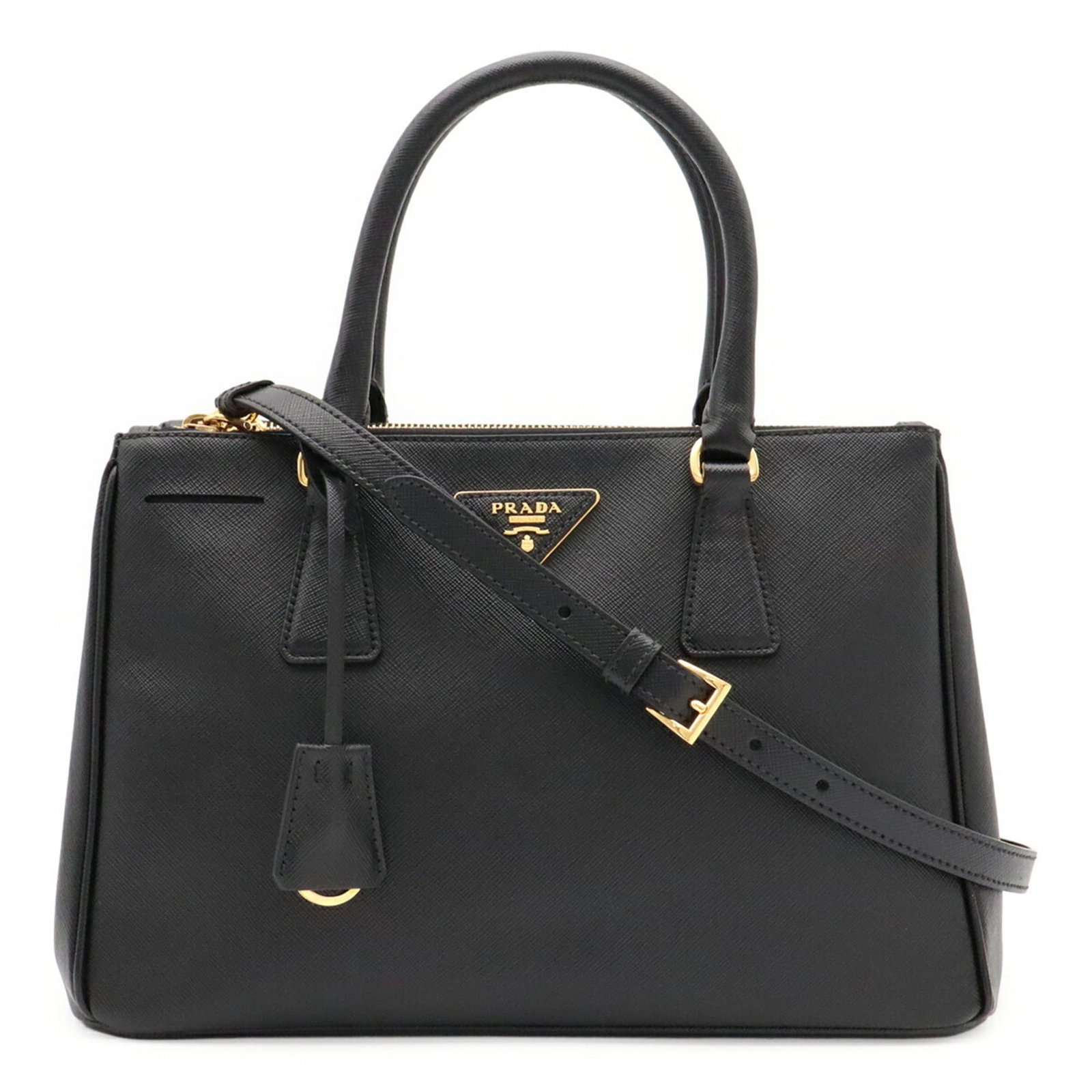 Handbag Leather Prada: Handbag Leather Prada Black Prada leather handbag with a sleek design, measuring 20.5cm x 30.5cm x 13.5cm, made from high-quality leather and crafted with attention to detail. The classic style and ti