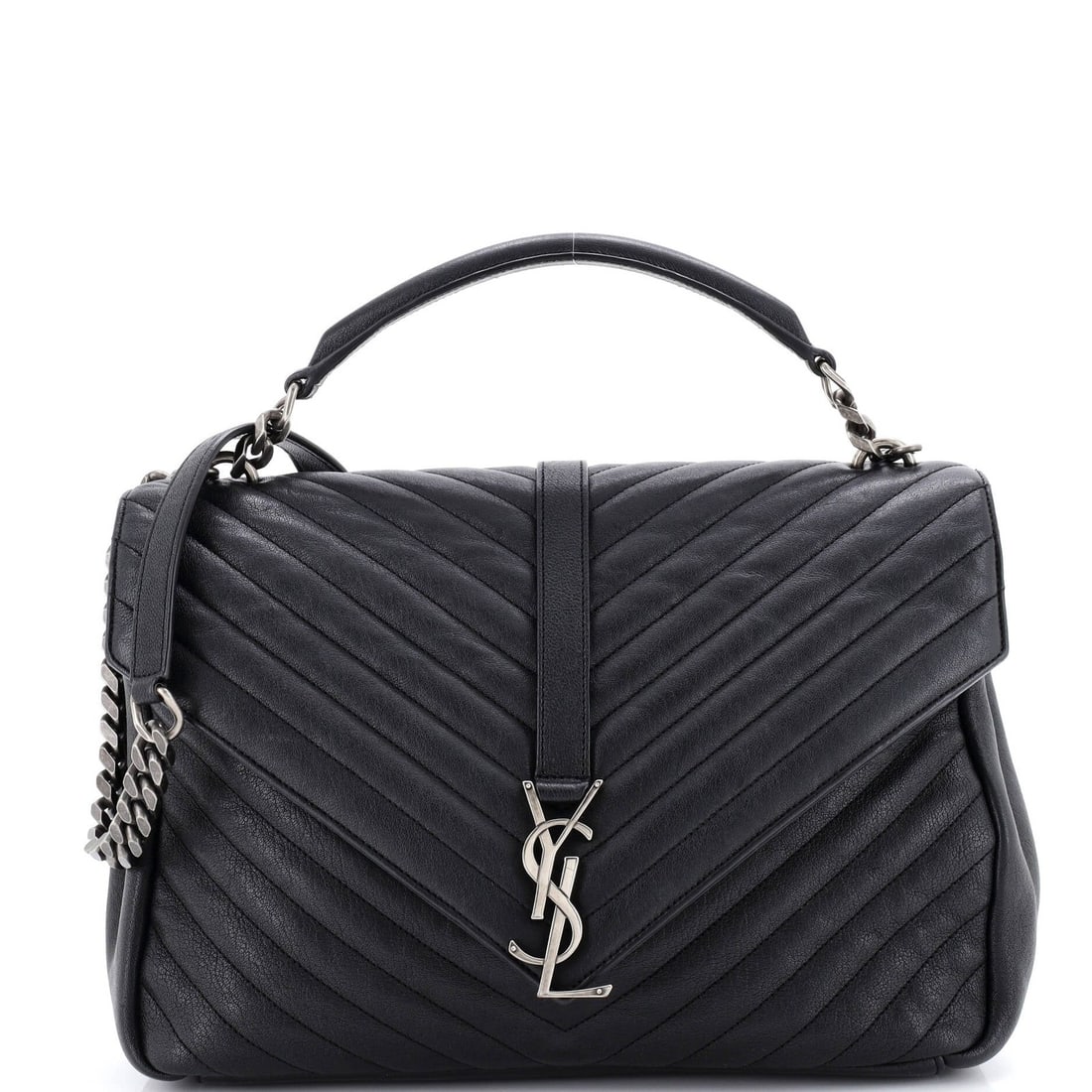 Classic Monogram Saint Laurent College Leather Large Matelasse Bag Chevron: Classic Monogram Saint Laurent College Leather Large Matelasse Bag Chevron Classic Monogram Saint Laurent College Leather Large Matelasse Bag Chevron in black leather with a spacious interior and