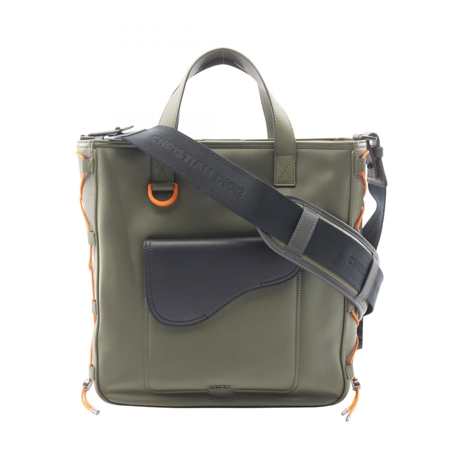 Dior Nylon Leather Bag Tote Christian Handbag: Dior Nylon Leather Bag Tote Christian Handbag Nylon and leather combine in a unique blend for this Dior tote bag, available in Khaki, Navy, and Orange colors. Measuring 32cm x 30cm x 9cm, it features