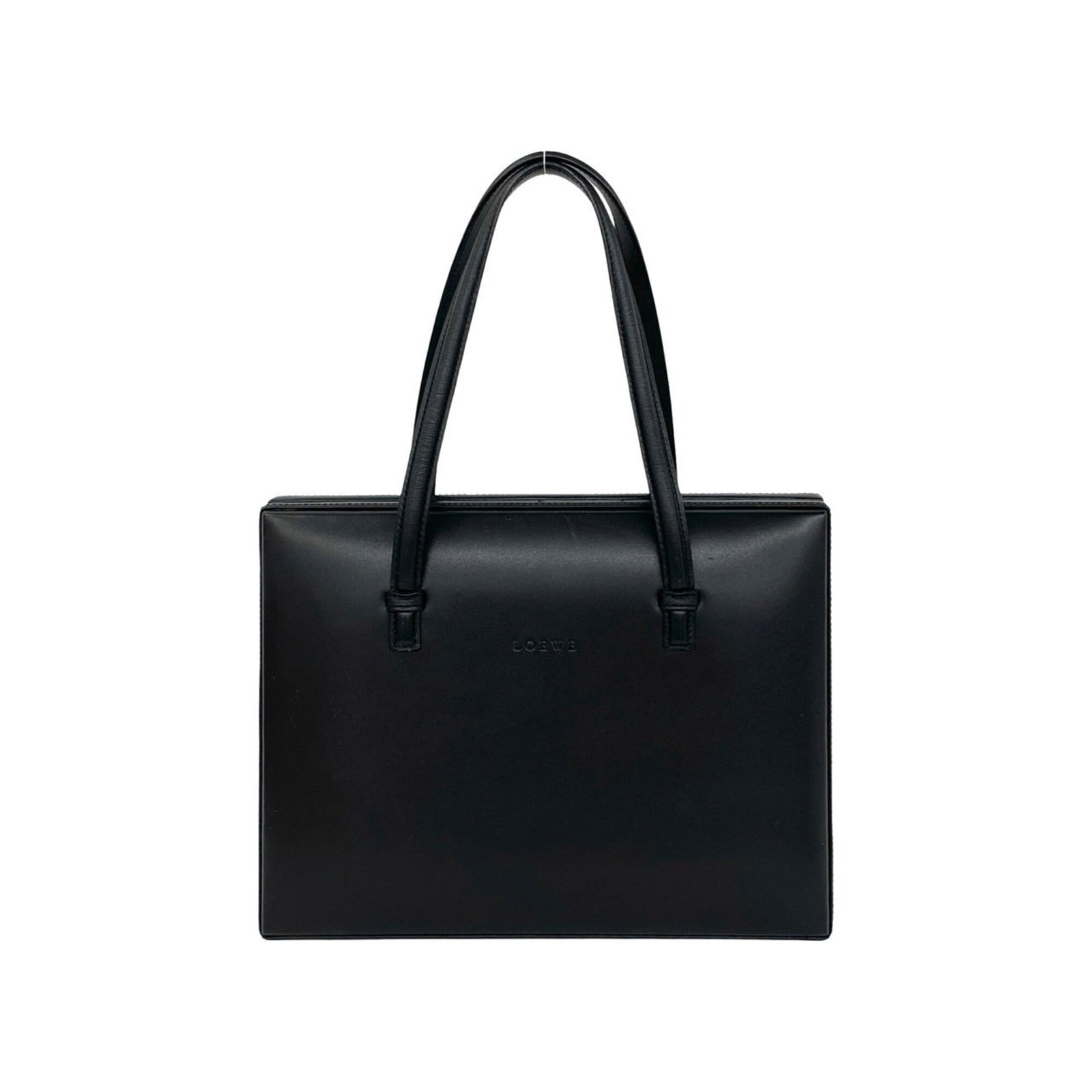 Loewe Leather Boston Handbag Tote Bag: Loewe Leather Boston Handbag Tote Bag Black leather Loewe Boston tote bag with classic design and timeless style. Measuring 20cm x 26cm x 6.5cm, this bag is a compact and stylish accessory perfect