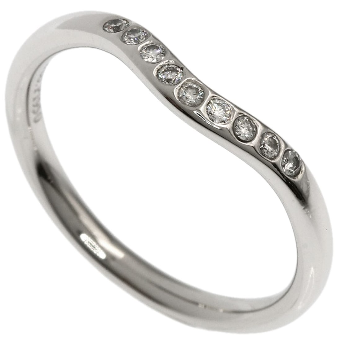 Tiffany&Co. Curved Band Diamond Ring Platinum Pt950: Tiffany&Co. Curved Band Diamond Ring Platinum Pt950 Tiffany&Co.'s Curved Band Diamond Ring is a stunning piece of jewelry featuring a diamond main stone set in platinum PT950. The ring's sleek,