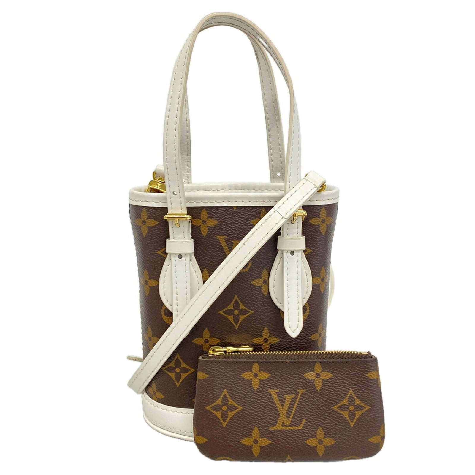 Handbag Louis Vuitton: Handbag Louis Vuitton Brown and White Louis Vuitton Handbag. This 16.5cm x 13cm x 8.5cm handbag features a classic design with a signature monogram pattern. Made in the iconic brown and white color