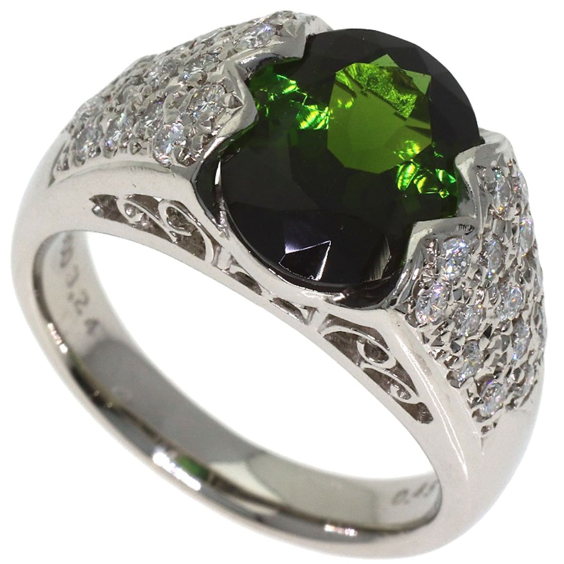 3.24Ct Shunichi Tamura Green Tourmaline Diamond Ring Platinum Pt900 10.7G: 3.24Ct Shunichi Tamura Green Tourmaline Diamond Ring Platinum Pt900 10.7G The 3.24ct Shunichi Tamura Green Tourmaline Diamond Ring Platinum Pt900 10.7G boasts a striking combination of a 3.24ct tourma