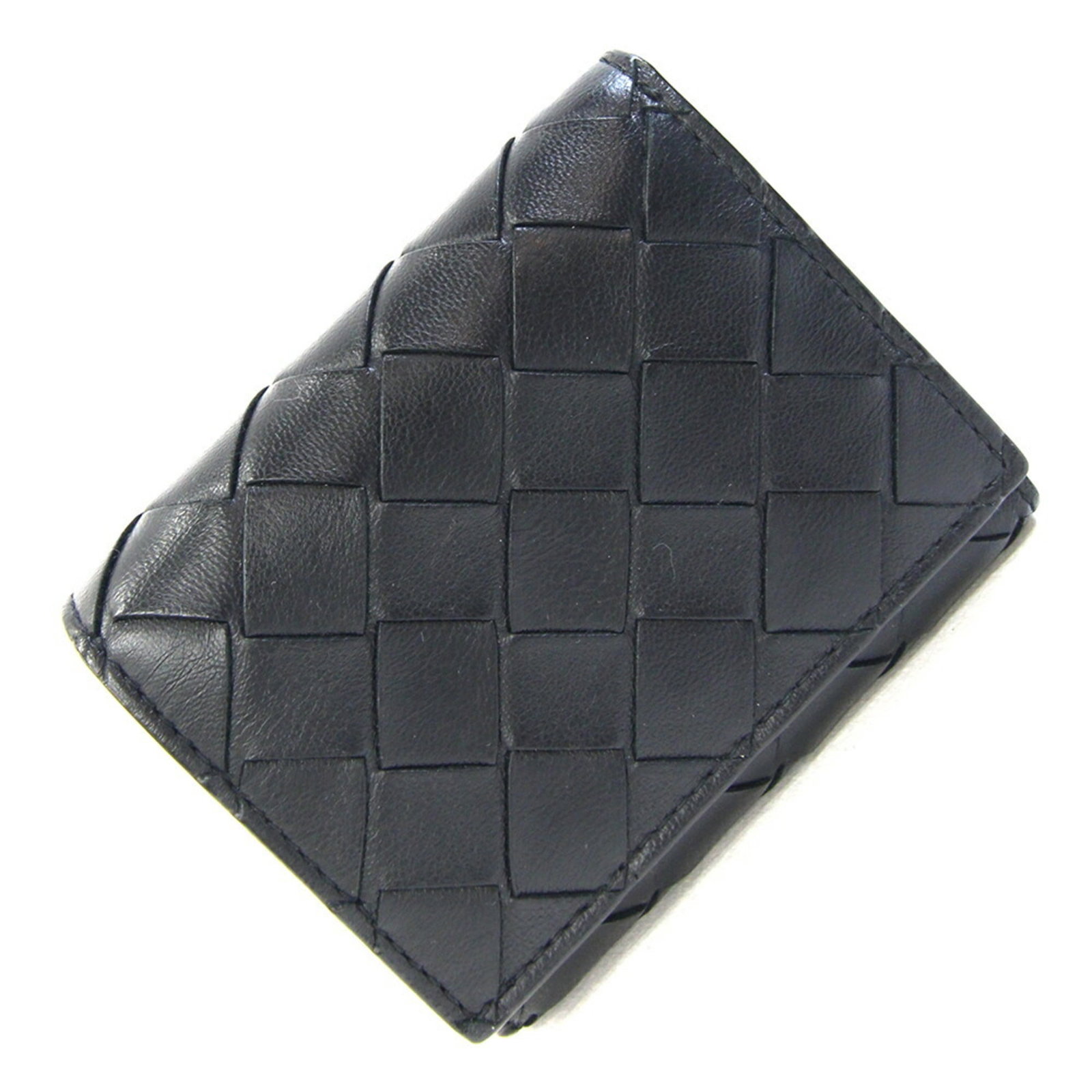 Bottega Veneta Wallet (Tri-Fold) Leather: Bottega Veneta Wallet (Tri-Fold) Leather Black leather tri-fold wallet from Bottega Veneta, Italy, with classic Intrecciato design. Made from high-quality leather, this wallet measures 8.5cm x 10cm x