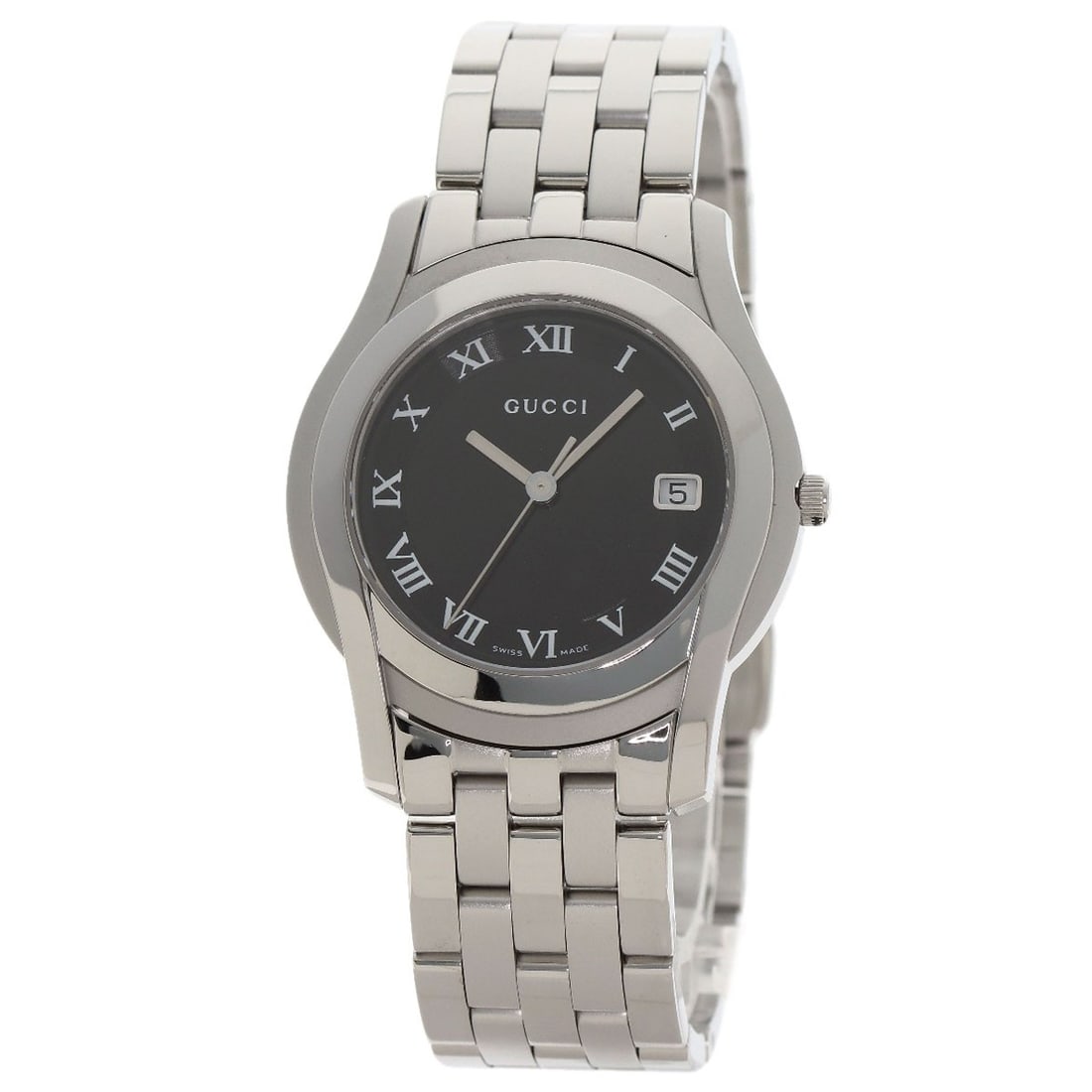 Stainless Steel Watches Round Face 5500M Gucci: Stainless Steel Watches Round Face 5500M Gucci Stainless Steel Watches Round Face 5500M Gucci - A sleek and modern timepiece with a silver finish, this 35mm round face watch features an analog
