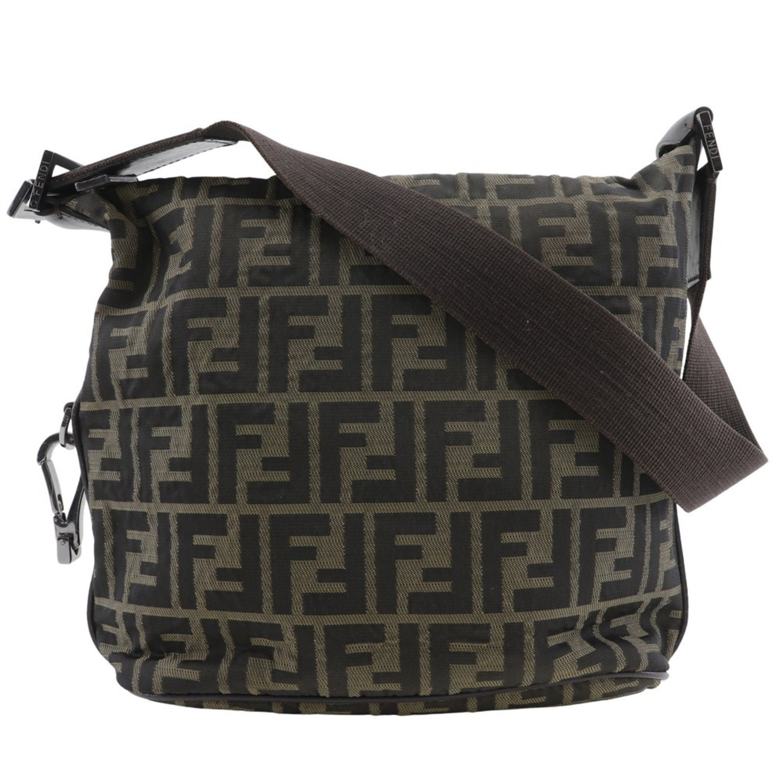 Shoulder Bag Nylon By Fendi: Shoulder Bag Nylon By Fendi The Fendi Shoulder Bag Nylon is a stylish and compact accessory, measuring 23cm x 23cm x 13cm. Made from high-quality nylon, this shoulder bag boasts a classic brown color