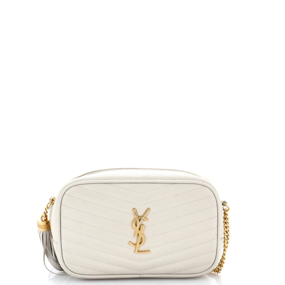 Laurent Saint Lou Mini Matelasse Leather Chevron Camera Bag: Laurent Saint Lou Mini Matelasse Leather Chevron Camera Bag The Saint Laurent Mini Matelasse Leather Chevron Camera Bag boasts a chic, neutral exterior with a sophisticated chevron pattern, adding a