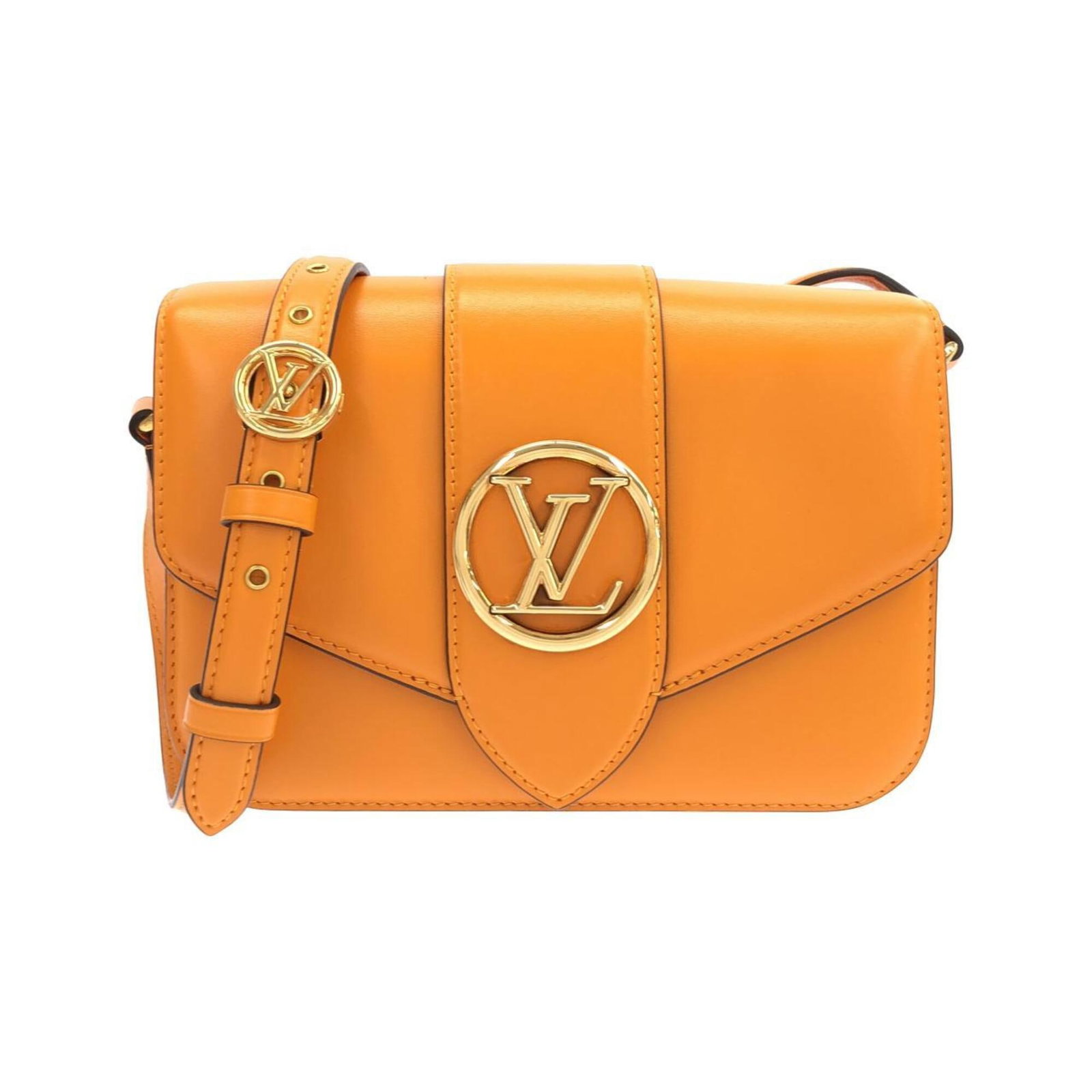 Shoulder Bag Leather Louis Vuitton: Shoulder Bag Leather Louis Vuitton Orange Leather Louis Vuitton Shoulder Bag with Gold Hardware. This stylish shoulder bag features high-quality calf leather and gold hardware, adding a touch of sophi