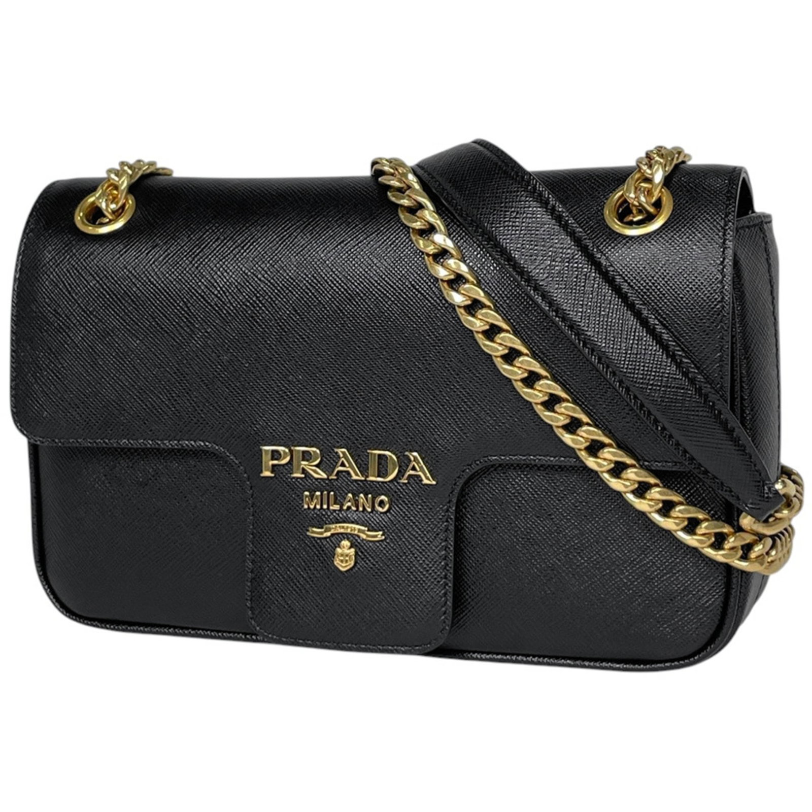 Shoulder Bag Leather Prada: Shoulder Bag Leather Prada Black Leather Shoulder Bag from Prada, measuring 14cm x 22cm x 5cm, features a sleek and sophisticated design. Made from high-quality leather, this stylish bag is a classic 