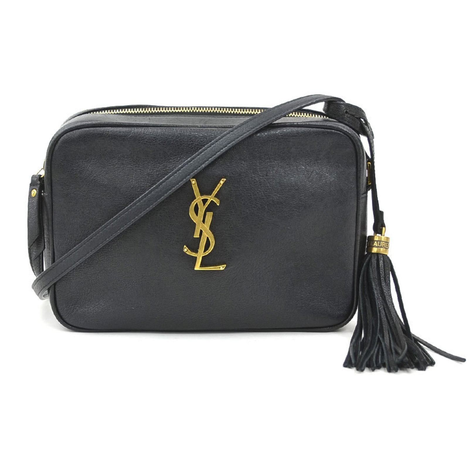 Laurent Saint Bag Leather Shoulder: Laurent Saint Bag Leather Shoulder Black leather shoulder bag from Saint Laurent, featuring a sleek design with a 16cm x 22cm x 6.5cm size. Comes with a dust bag for added protection. A stylish